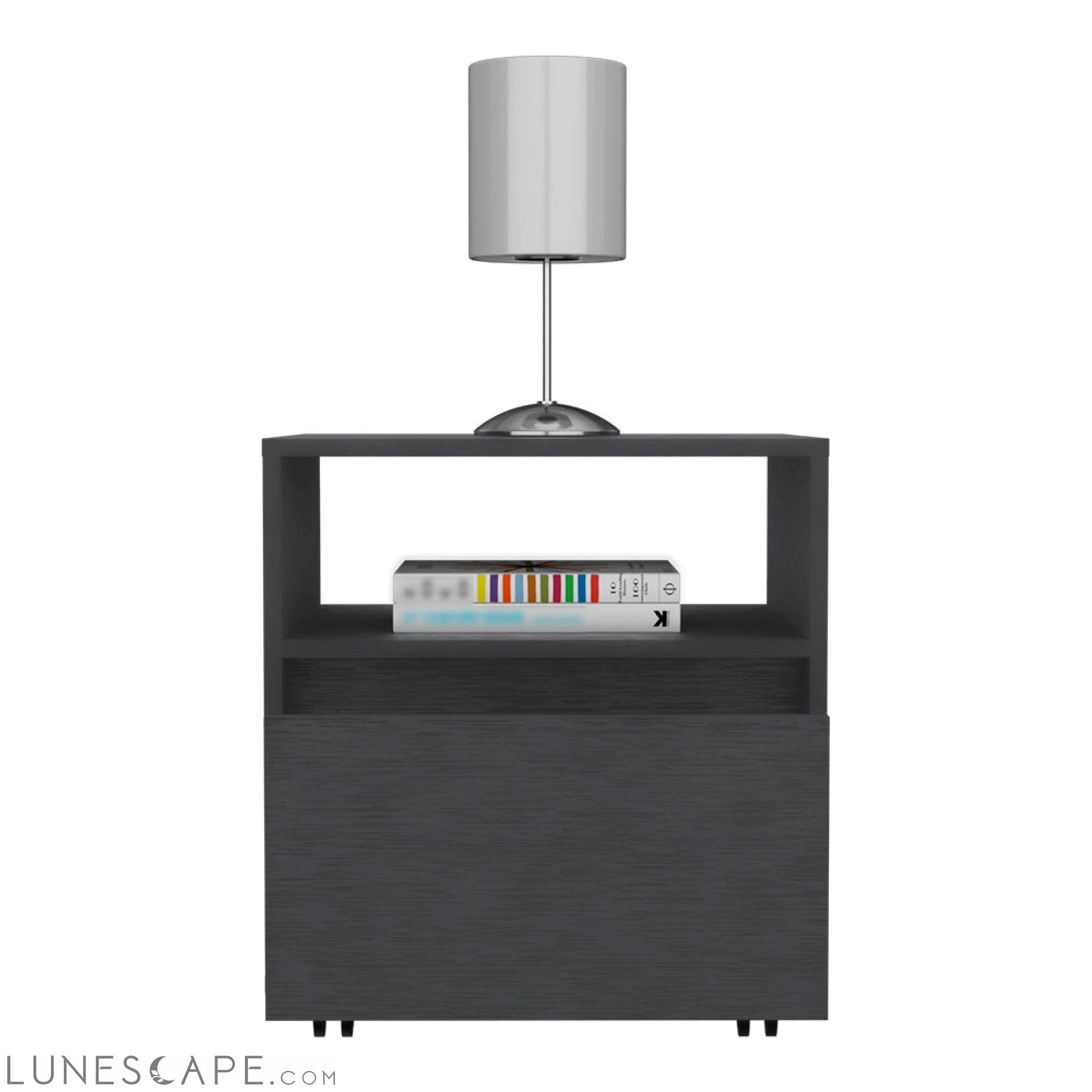 Nightstand Munyochi, One Drawer, Black Wengue Finish LUNESCAPE