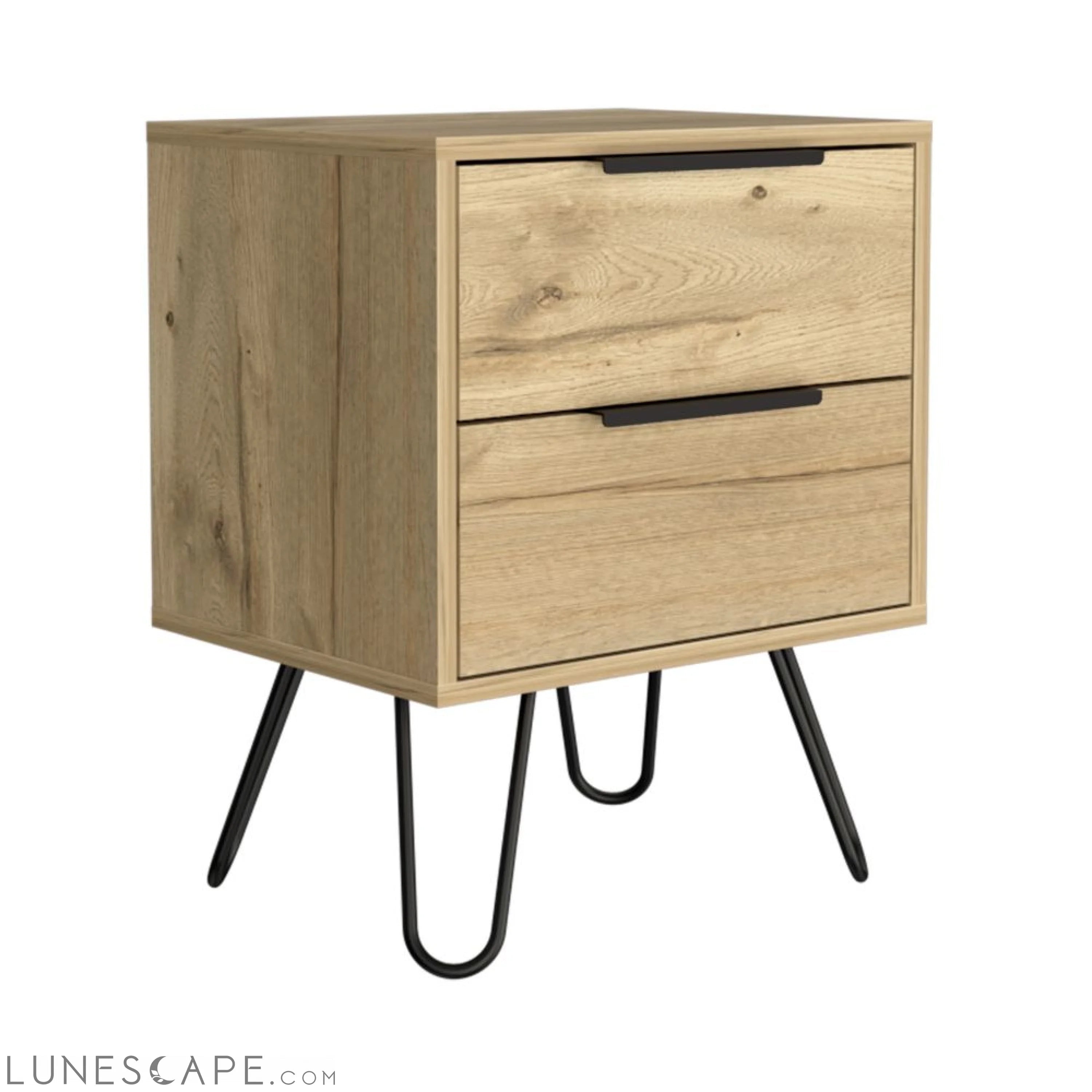 Nightstand Skyoner 2, Harpin Legs, Two Drawers, Light Oak Finish LUNESCAPE