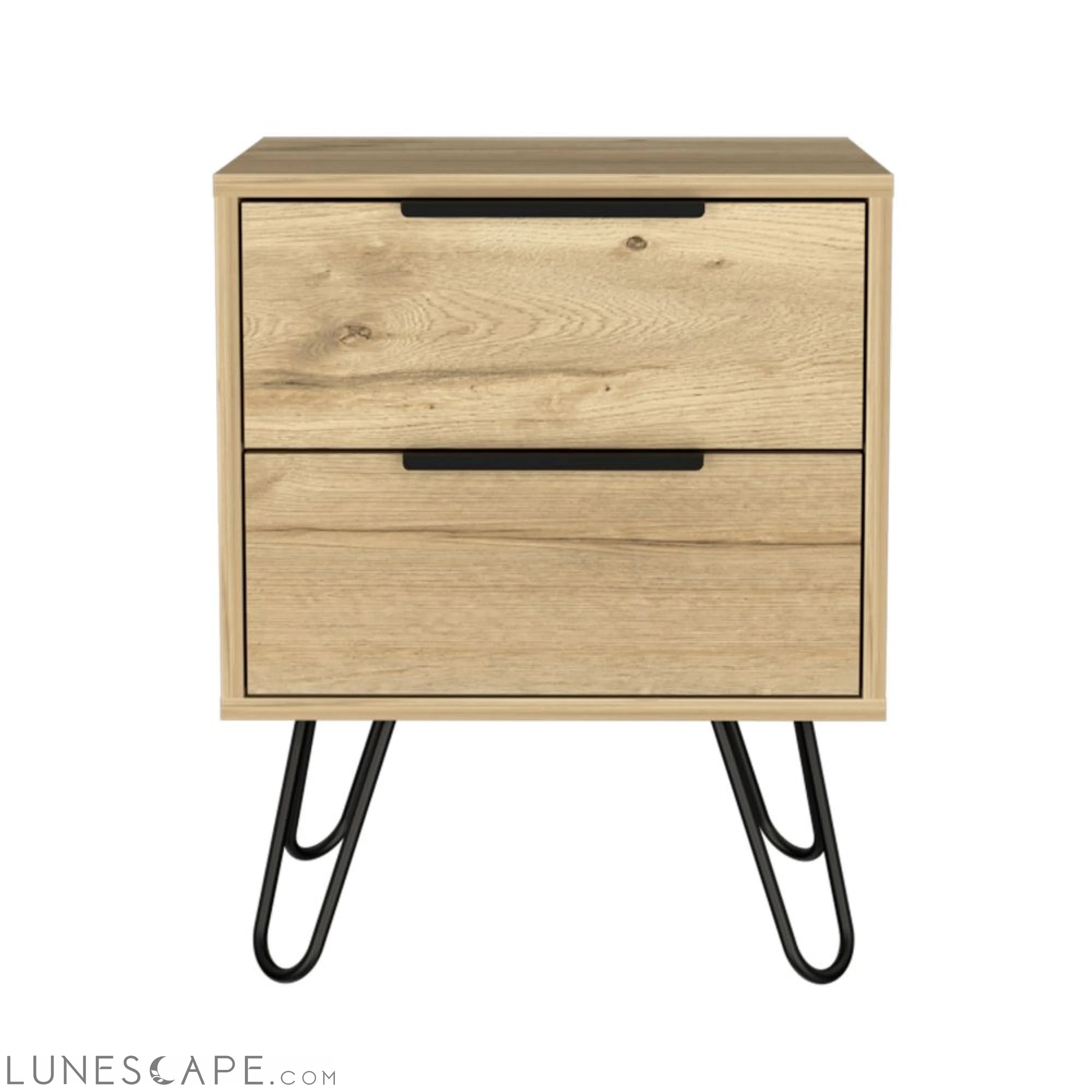 Nightstand Skyoner 2, Harpin Legs, Two Drawers, Light Oak Finish LUNESCAPE