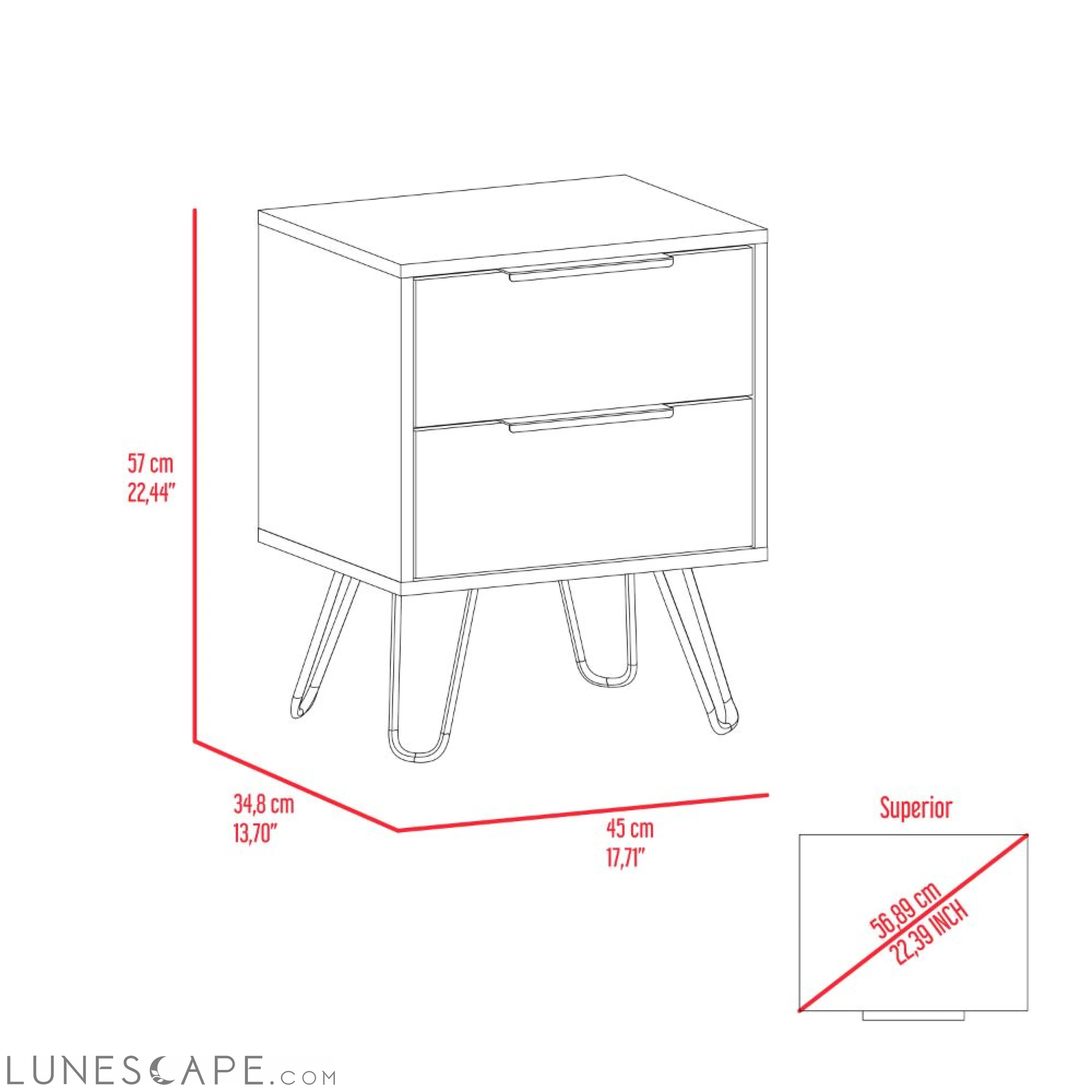 Nightstand Skyoner 2, Harpin Legs, Two Drawers, Light Oak Finish LUNESCAPE