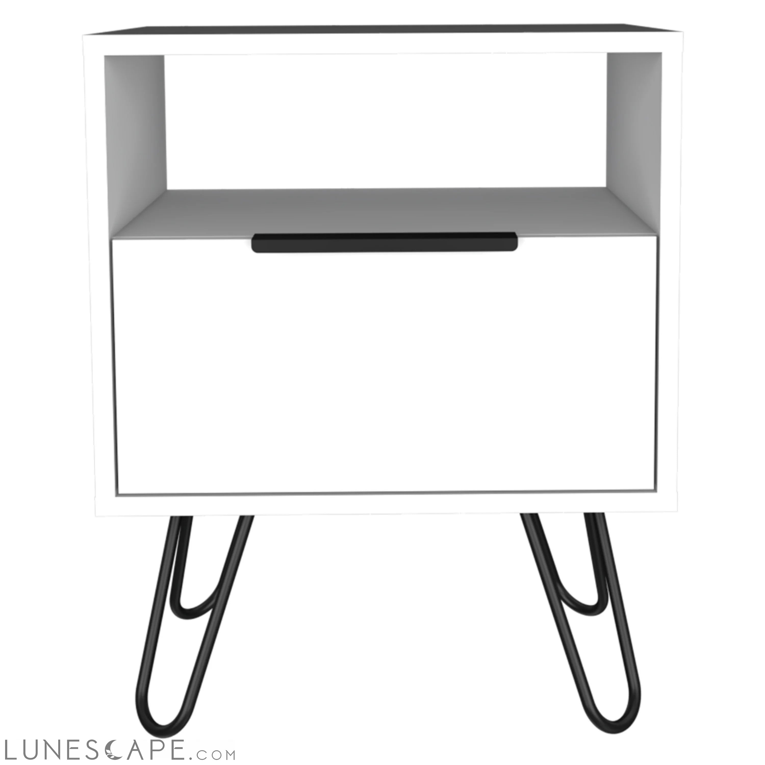 Nightstand Skyoner, Single Drawer, Hairpin Legs, White Finish LUNESCAPE