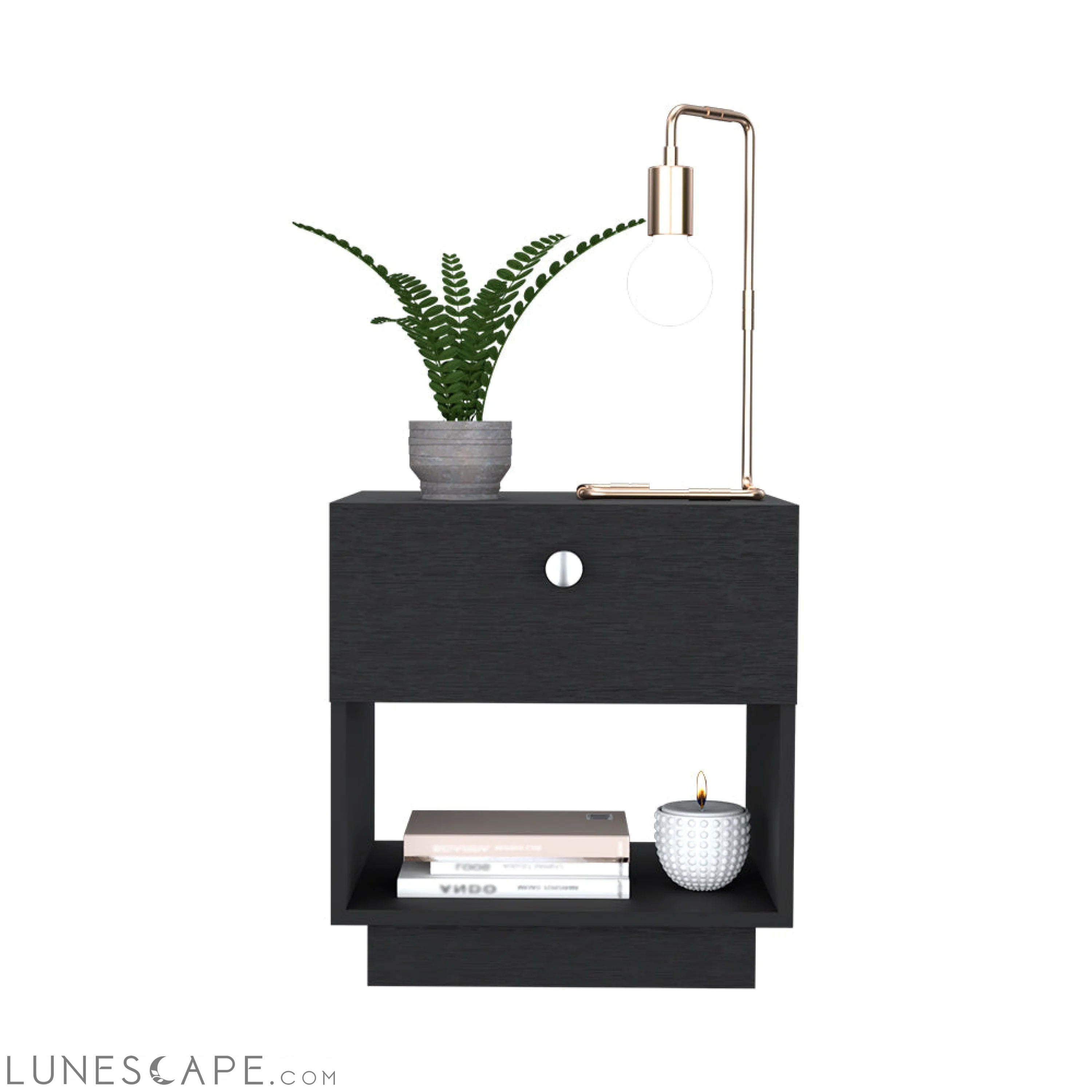 Nightstand Viliigili, One Drawer, Black Wengue Finish LUNESCAPE