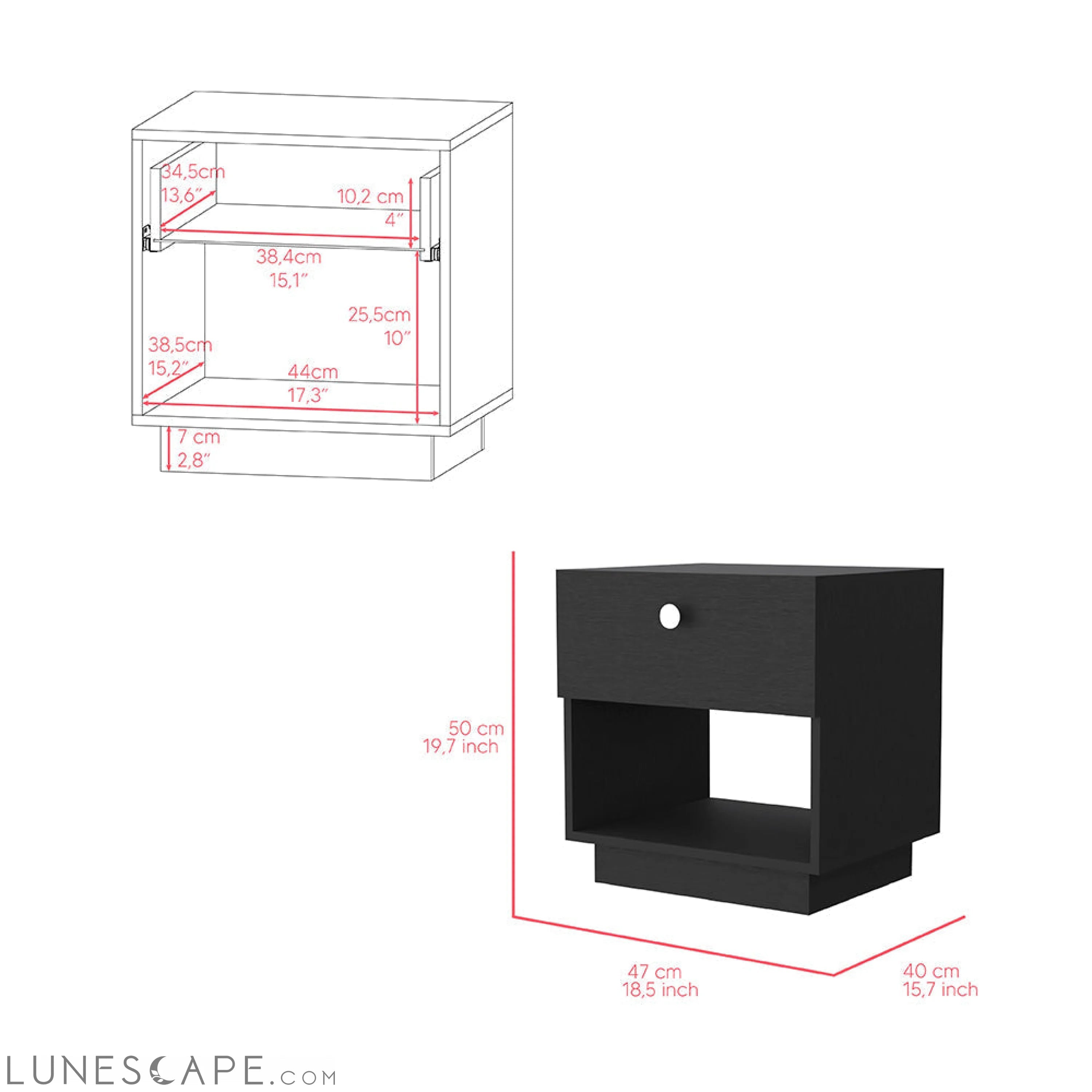 Nightstand Viliigili, One Drawer, Black Wengue Finish LUNESCAPE