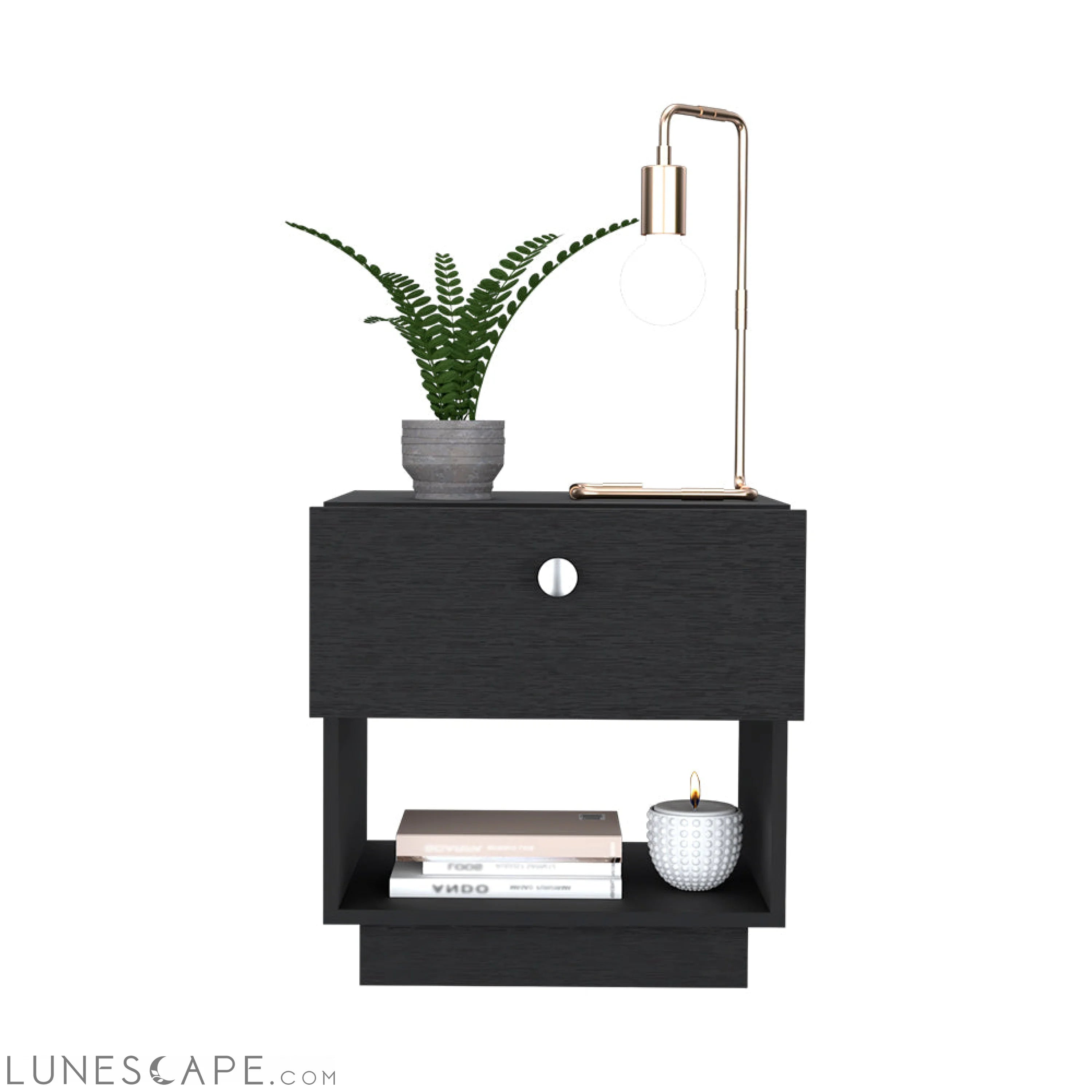 Nightstand Viliigili, One Drawer, Black Wengue Finish LUNESCAPE