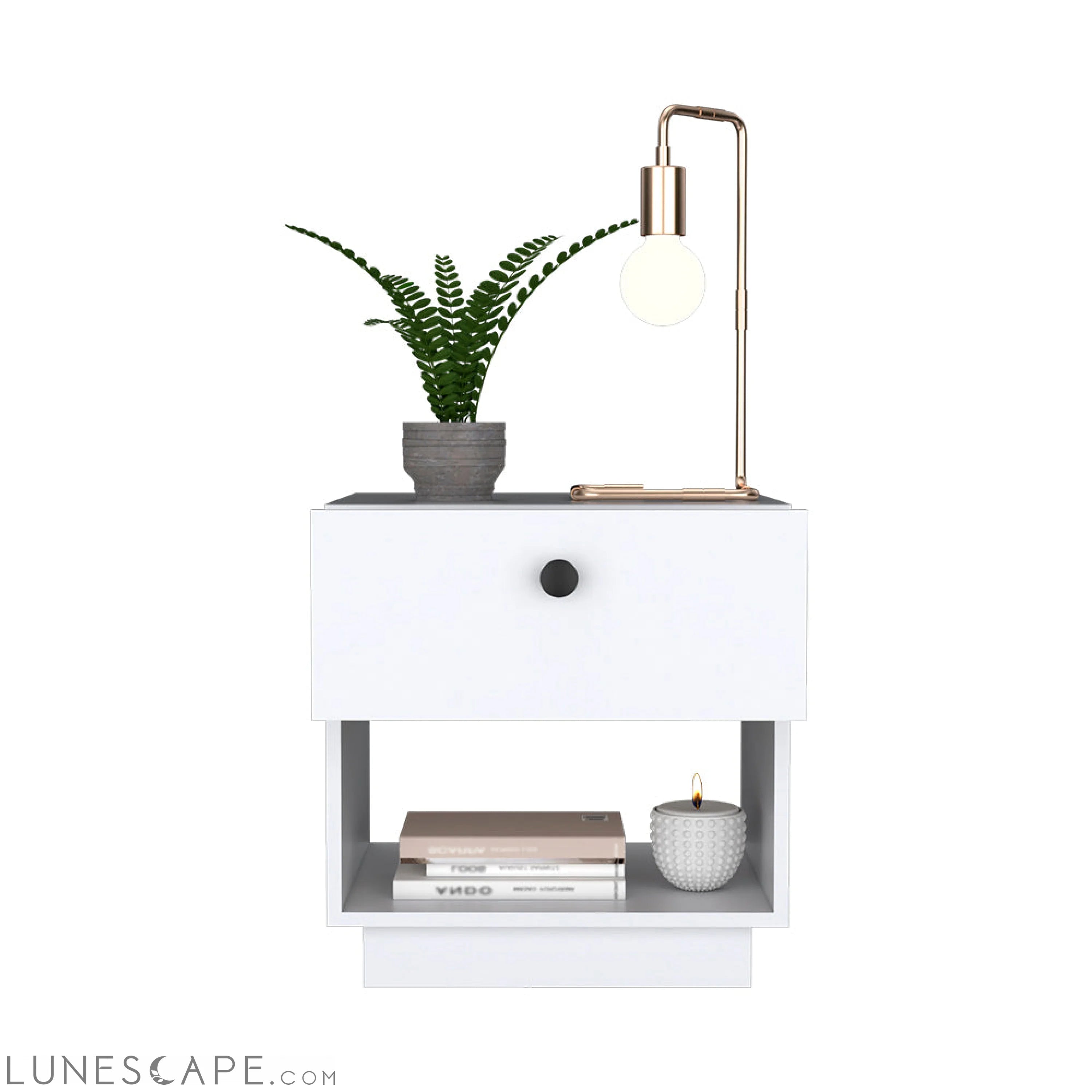 Nightstand Viliigili, One Drawer, White Finish LUNESCAPE