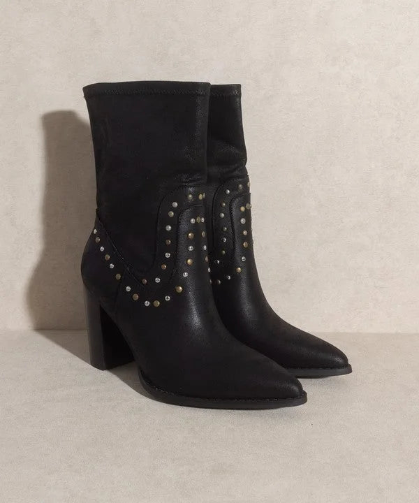 OASIS SOCIETY Paris - Studded Block Heel Western Boots LUNESCAPE
