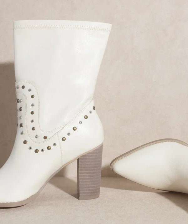 OASIS SOCIETY Paris - Studded Block Heel Western Boots LUNESCAPE