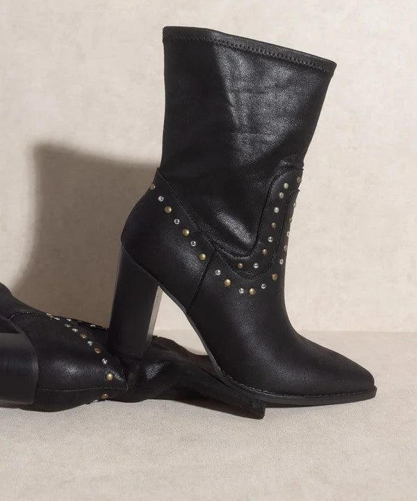 OASIS SOCIETY Paris - Studded Block Heel Western Boots LUNESCAPE