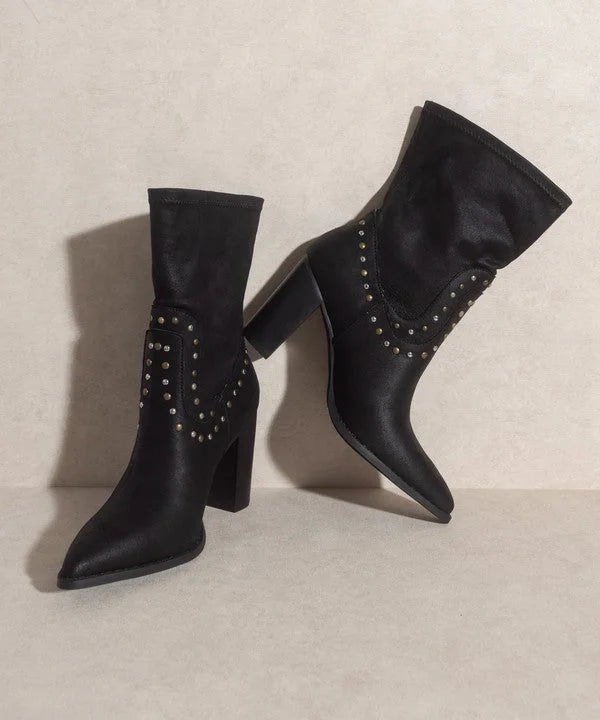 OASIS SOCIETY Paris - Studded Block Heel Western Boots LUNESCAPE