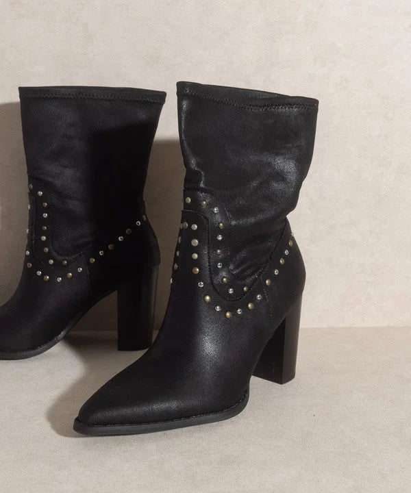 OASIS SOCIETY Paris - Studded Block Heel Western Boots LUNESCAPE