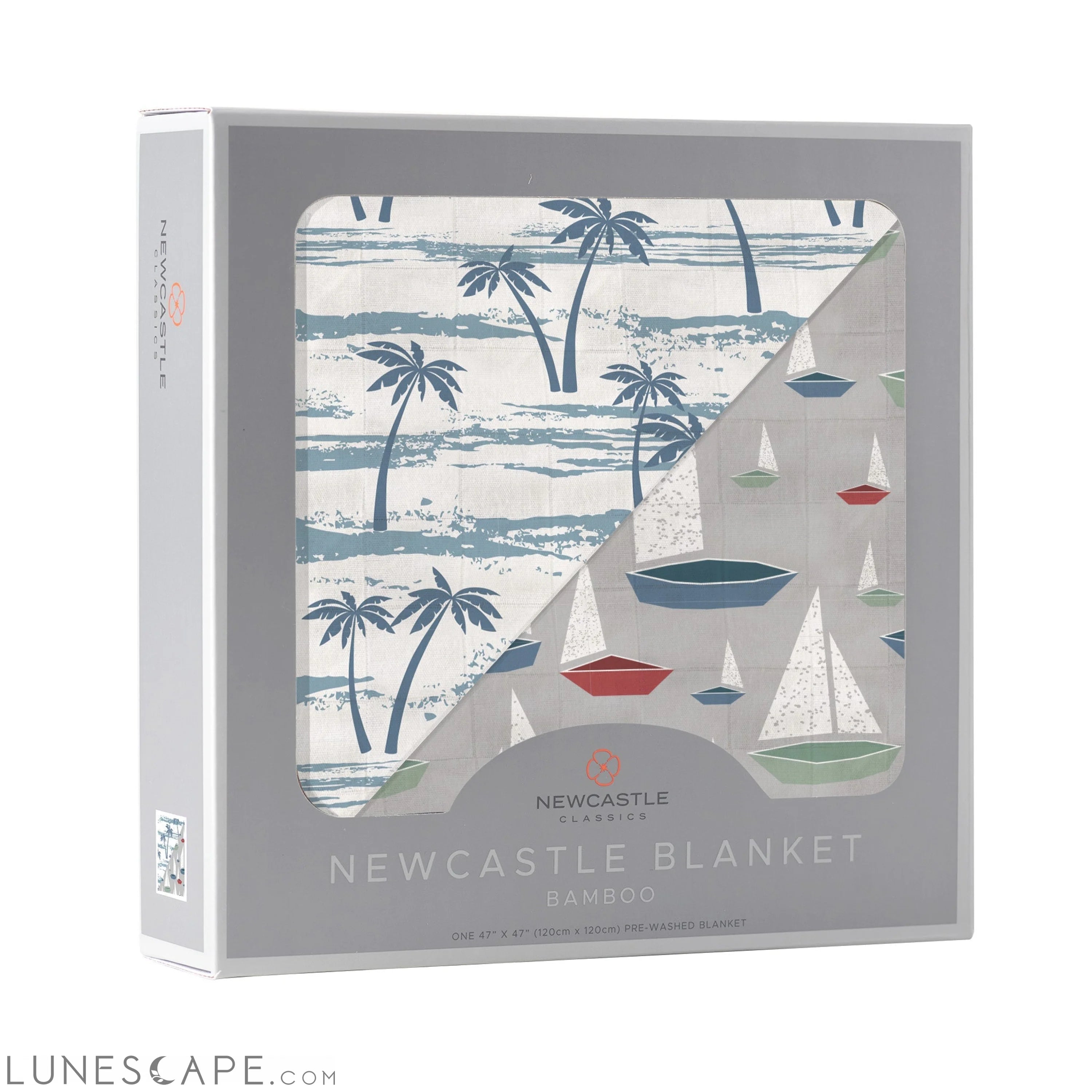 Ocean Palm Trees and Marina Sailboats Bamboo Newcastle Blanket LUNESCAPE