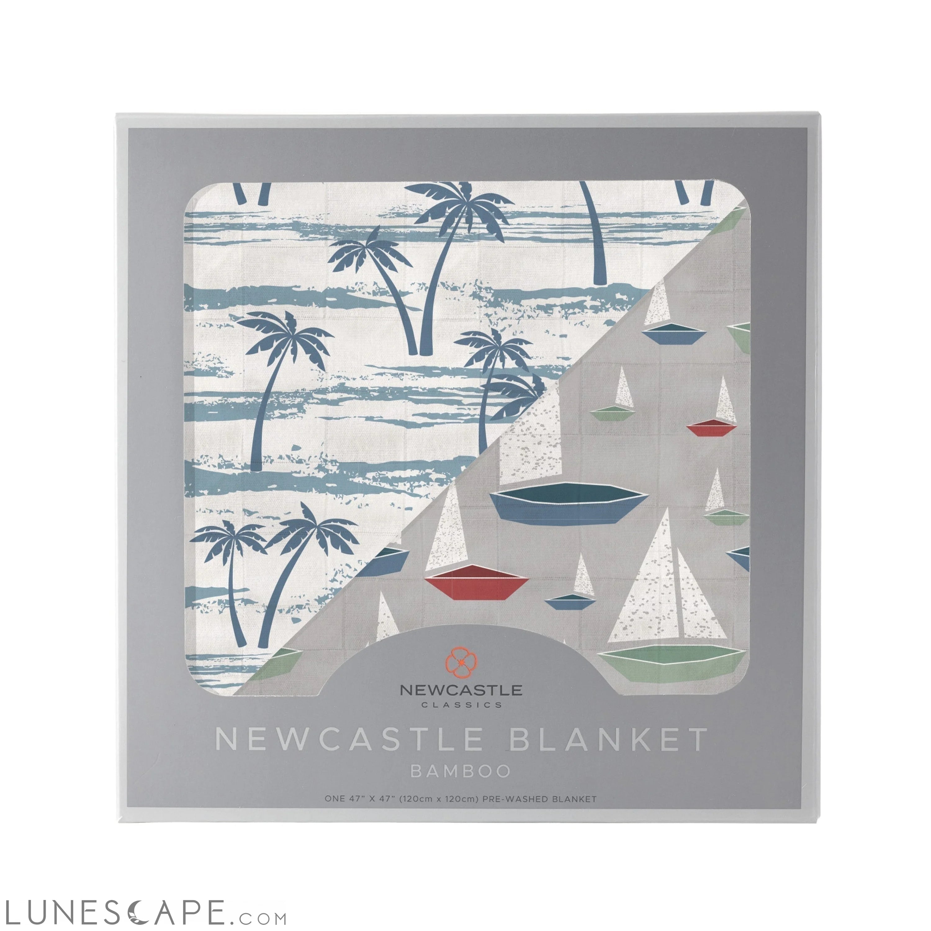 Ocean Palm Trees and Marina Sailboats Bamboo Newcastle Blanket LUNESCAPE