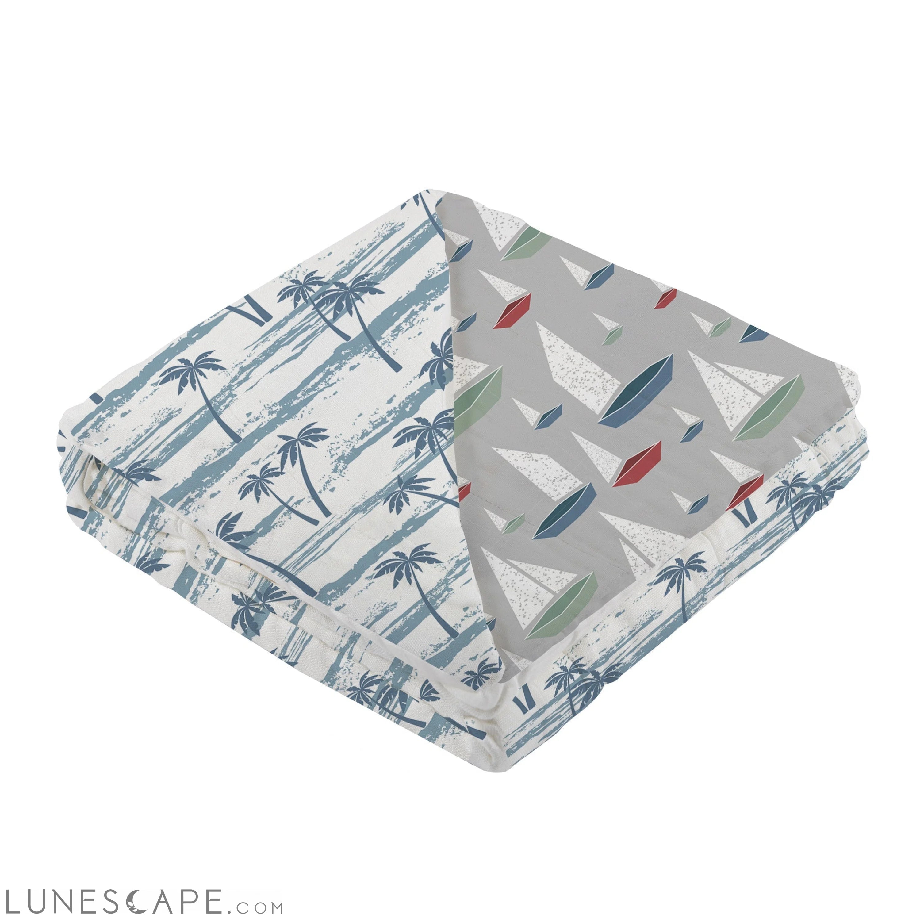 Ocean Palm Trees and Marina Sailboats Bamboo Newcastle Blanket LUNESCAPE