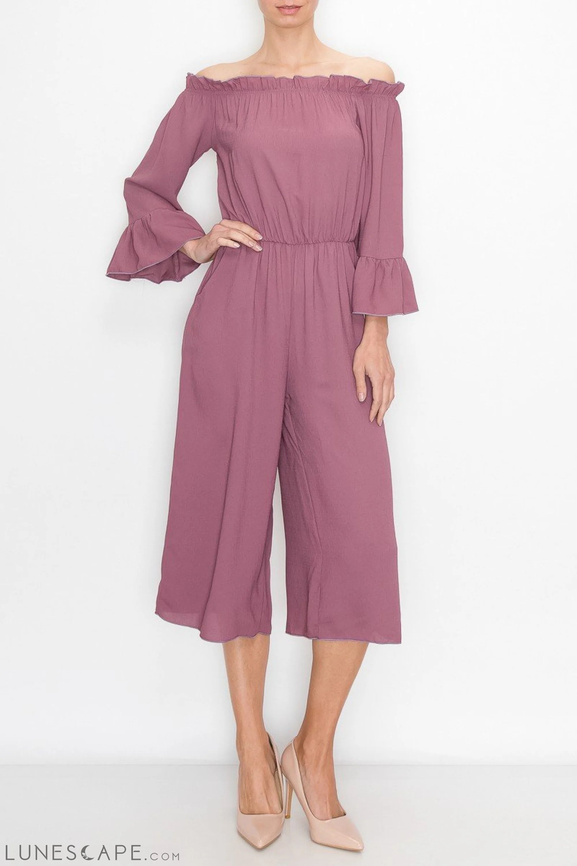 Off Shoulder Jumpsuit - Mauve LUNESCAPE