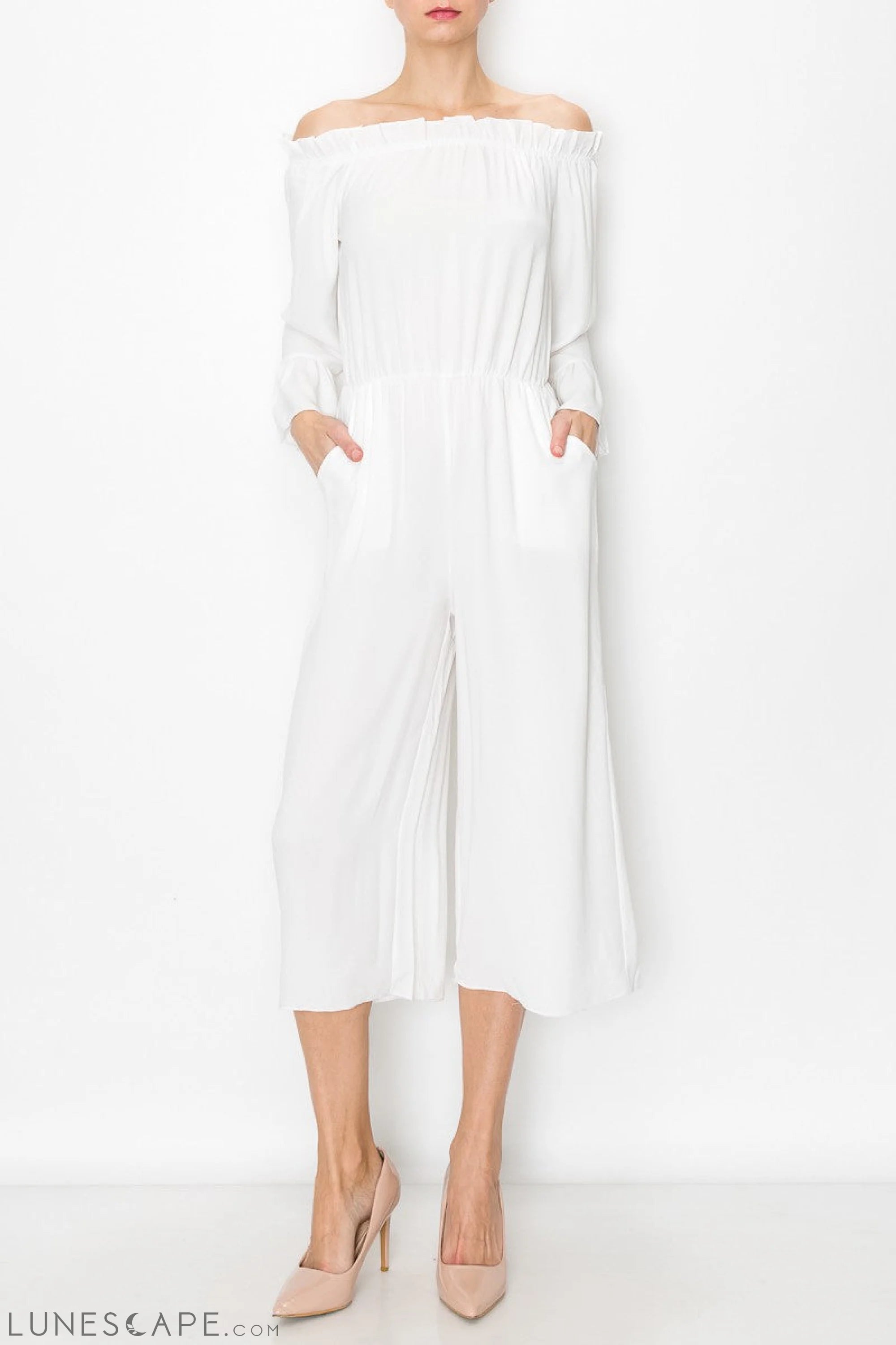 Off Shoulder Jumpsuit - White LUNESCAPE