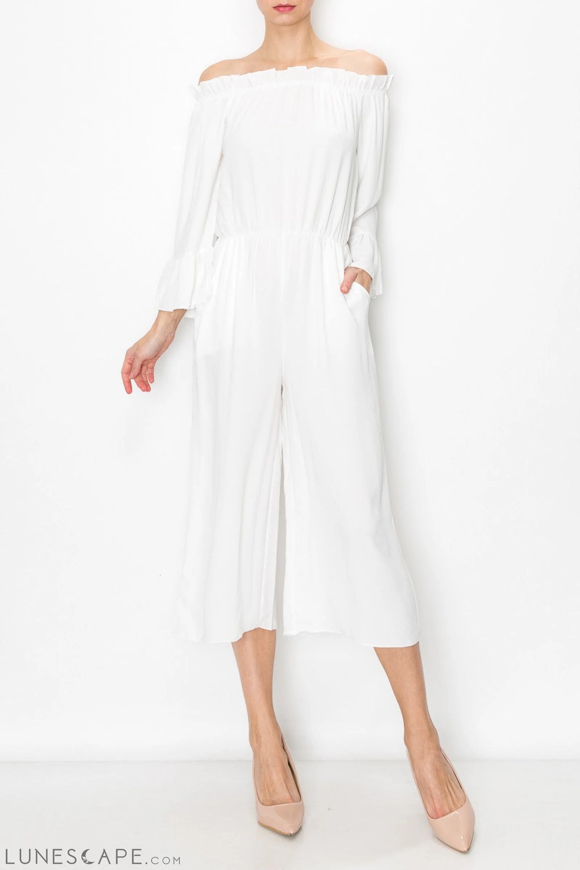 Off Shoulder Jumpsuit - White LUNESCAPE