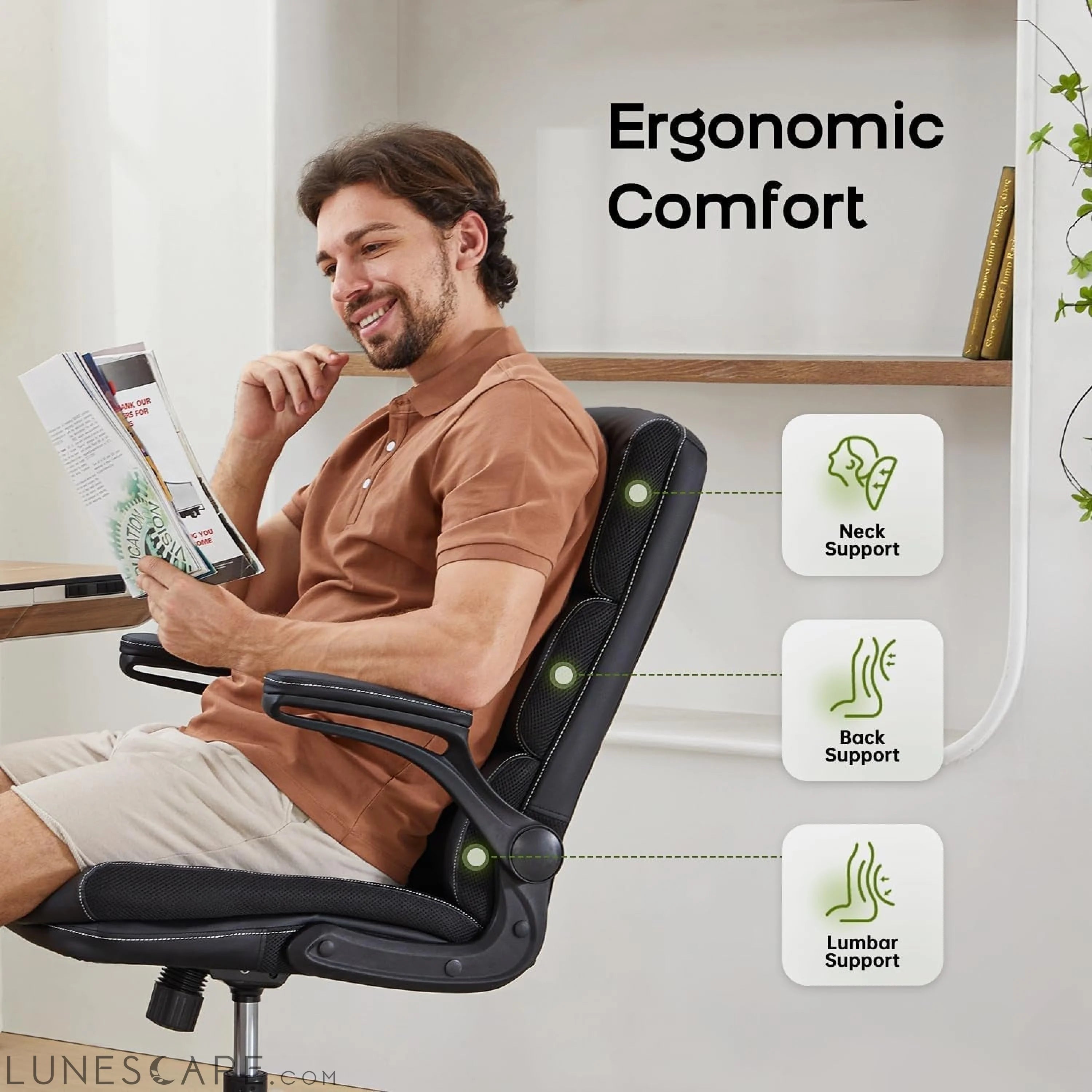 Office Chair Adjustable Desk Chair Mid Back Executive Comfortable LUNESCAPE