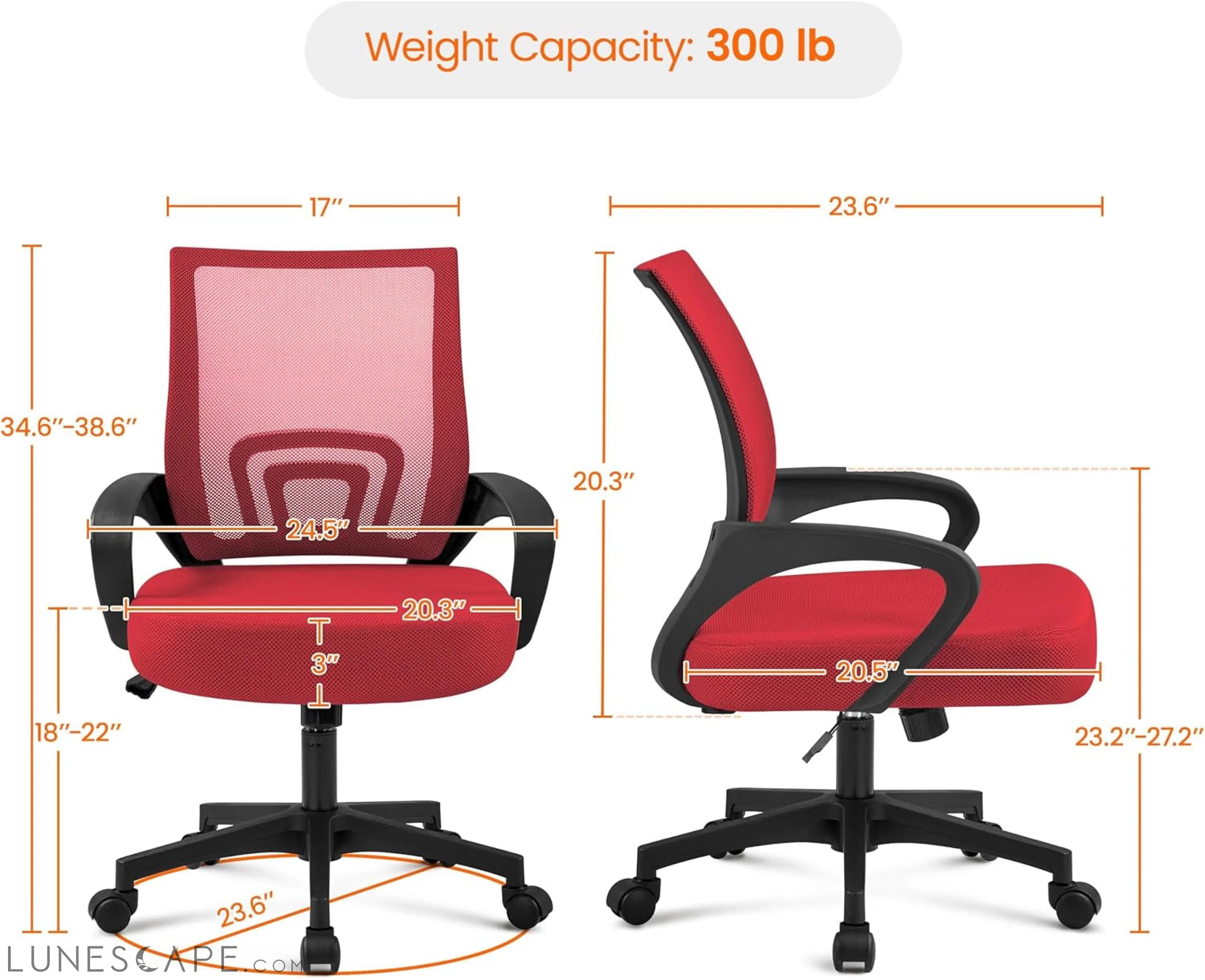 Office Chair Desk Chair Mid Back Mesh Task Chair Computer Chair LUNESCAPE