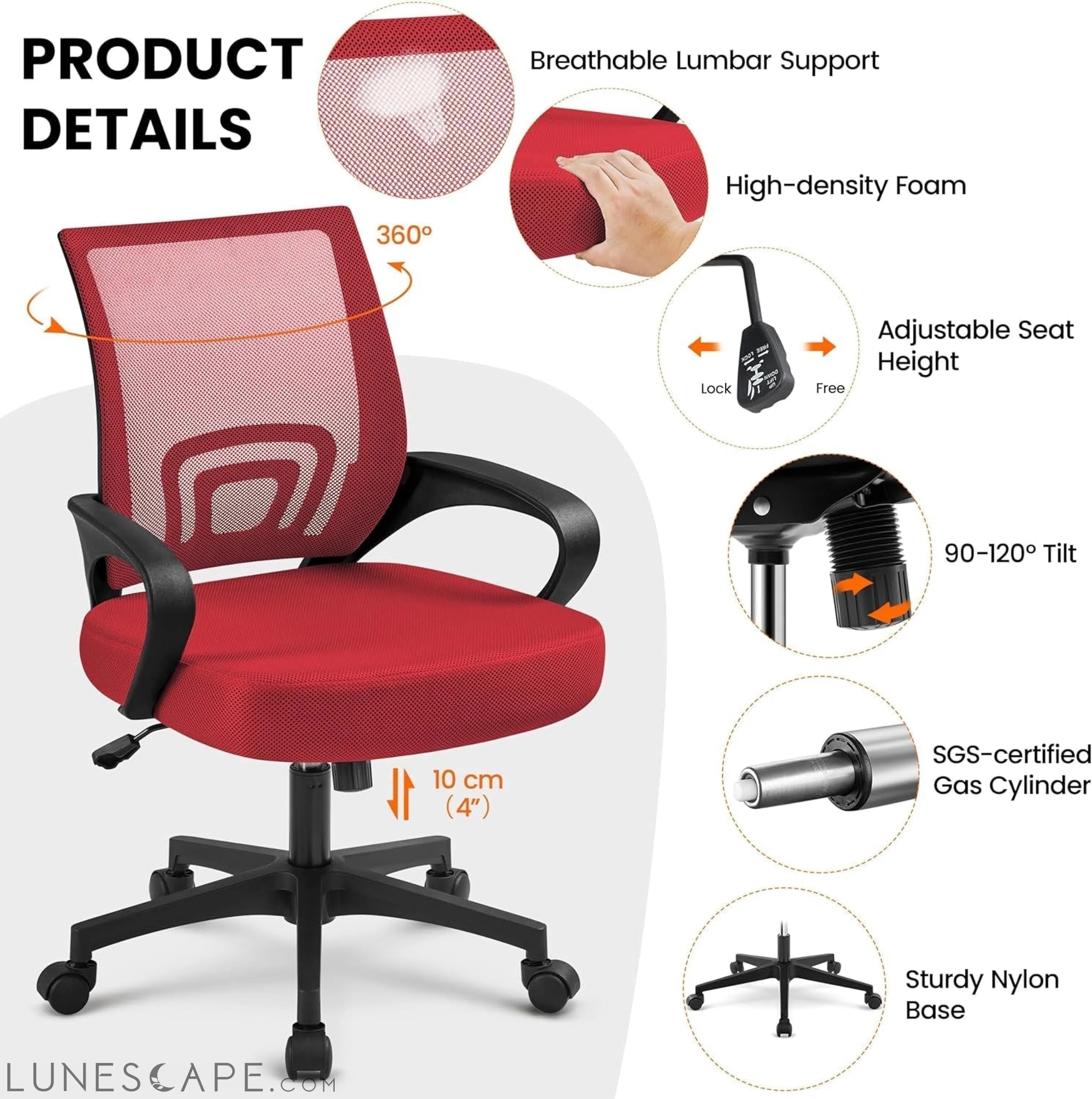 Office Chair Desk Chair Mid Back Mesh Task Chair Computer Chair LUNESCAPE