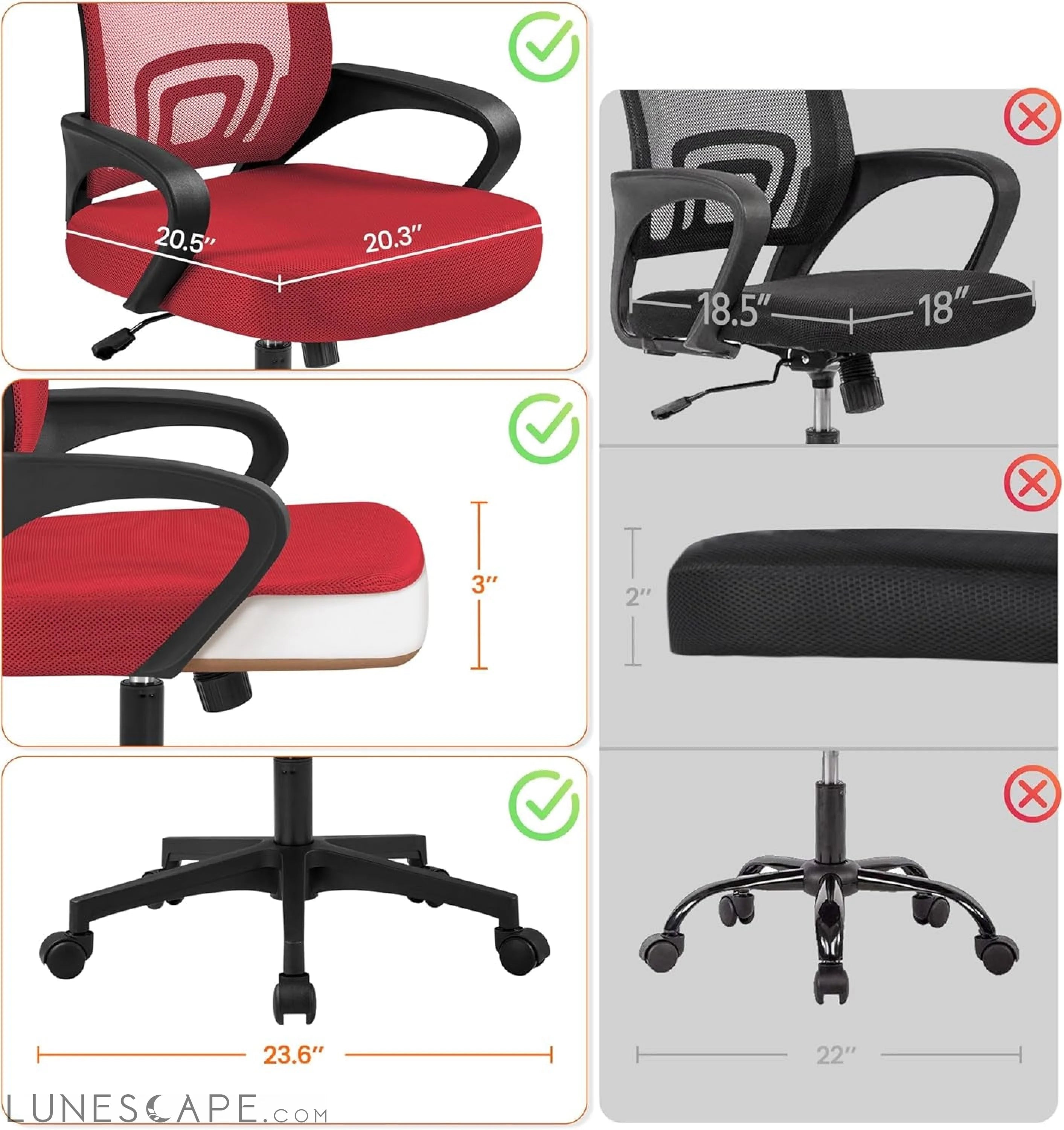 Office Chair Desk Chair Mid Back Mesh Task Chair Computer Chair LUNESCAPE