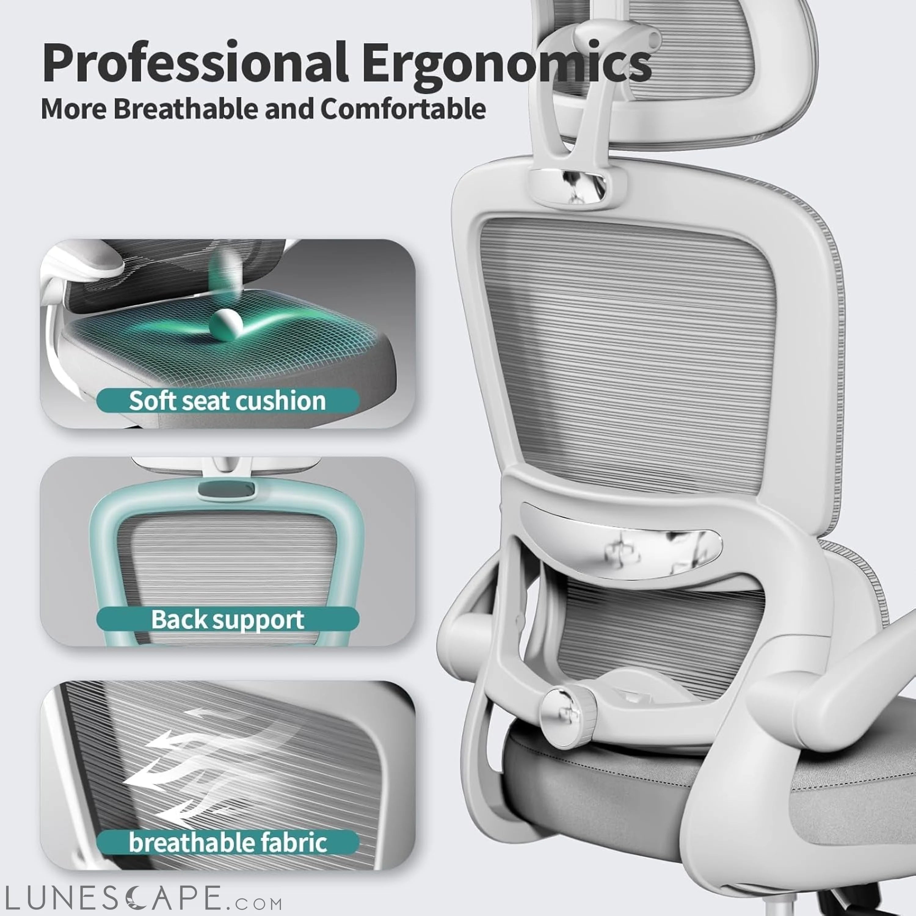 Office Chair Ergonomic Desk Chair, 330 LBS Home Mesh Office Desk LUNESCAPE