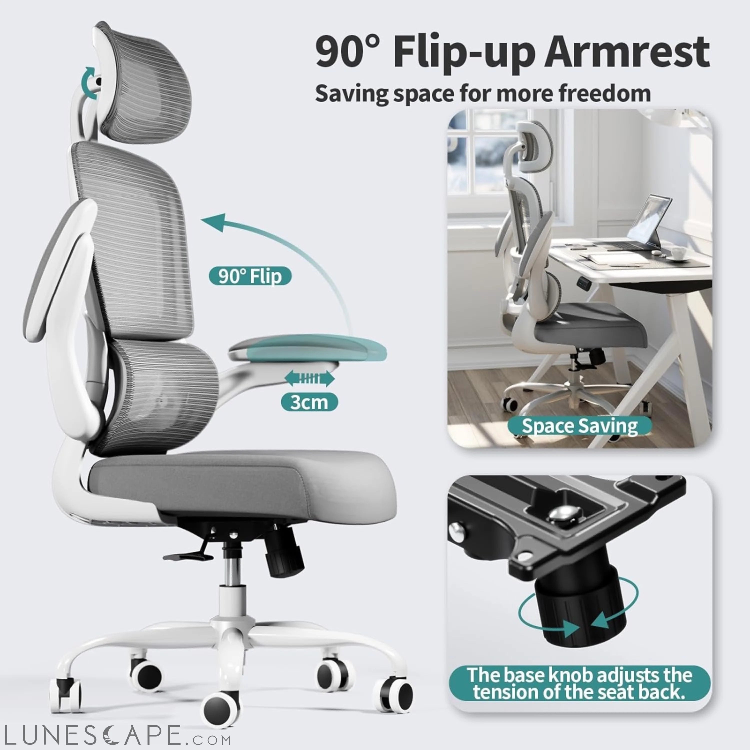 Office Chair Ergonomic Desk Chair, 330 LBS Home Mesh Office Desk LUNESCAPE