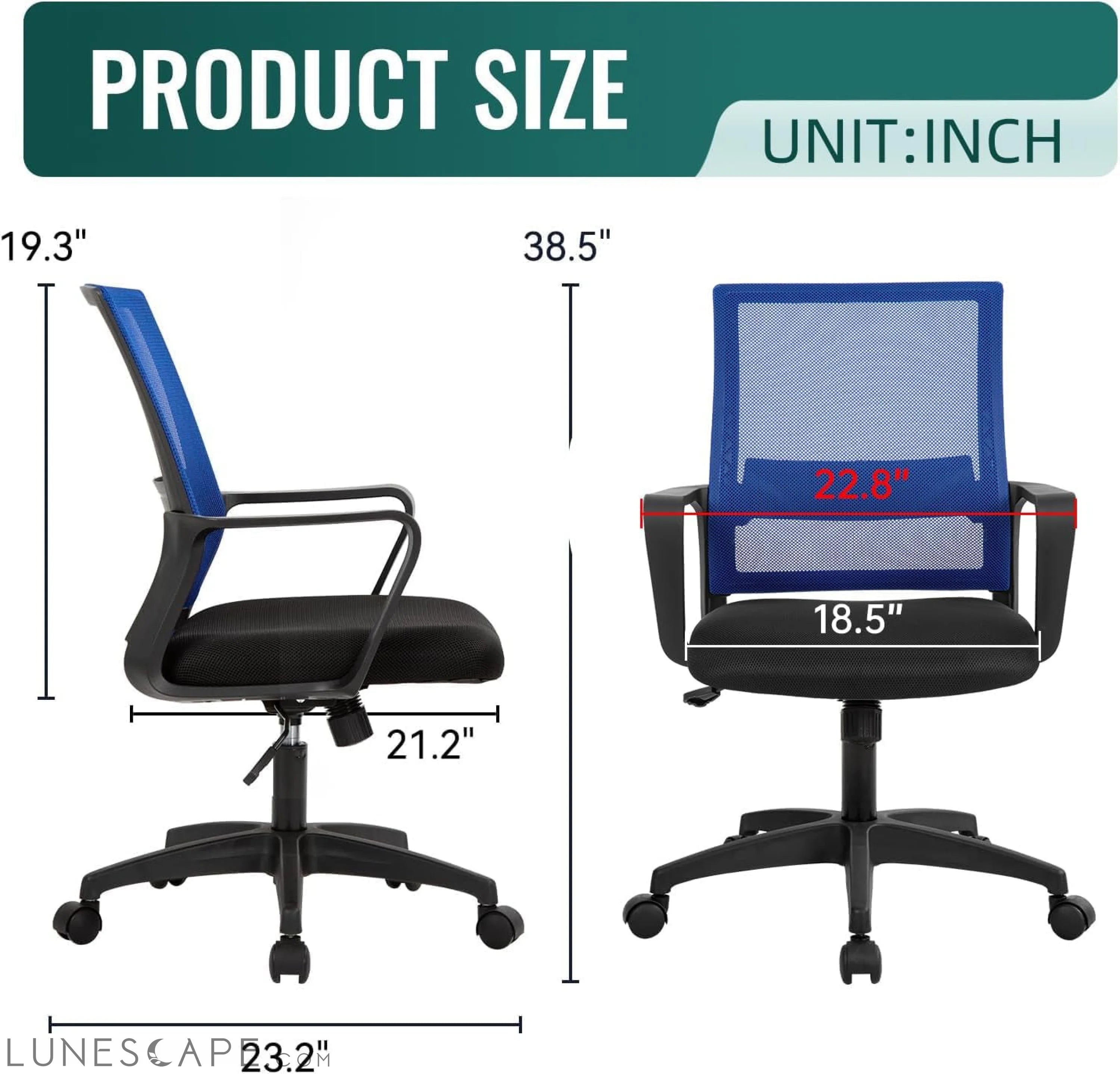 Office Chair Ergonomic Desk Task Chair Mesh Computer Chair Mid-Back LUNESCAPE
