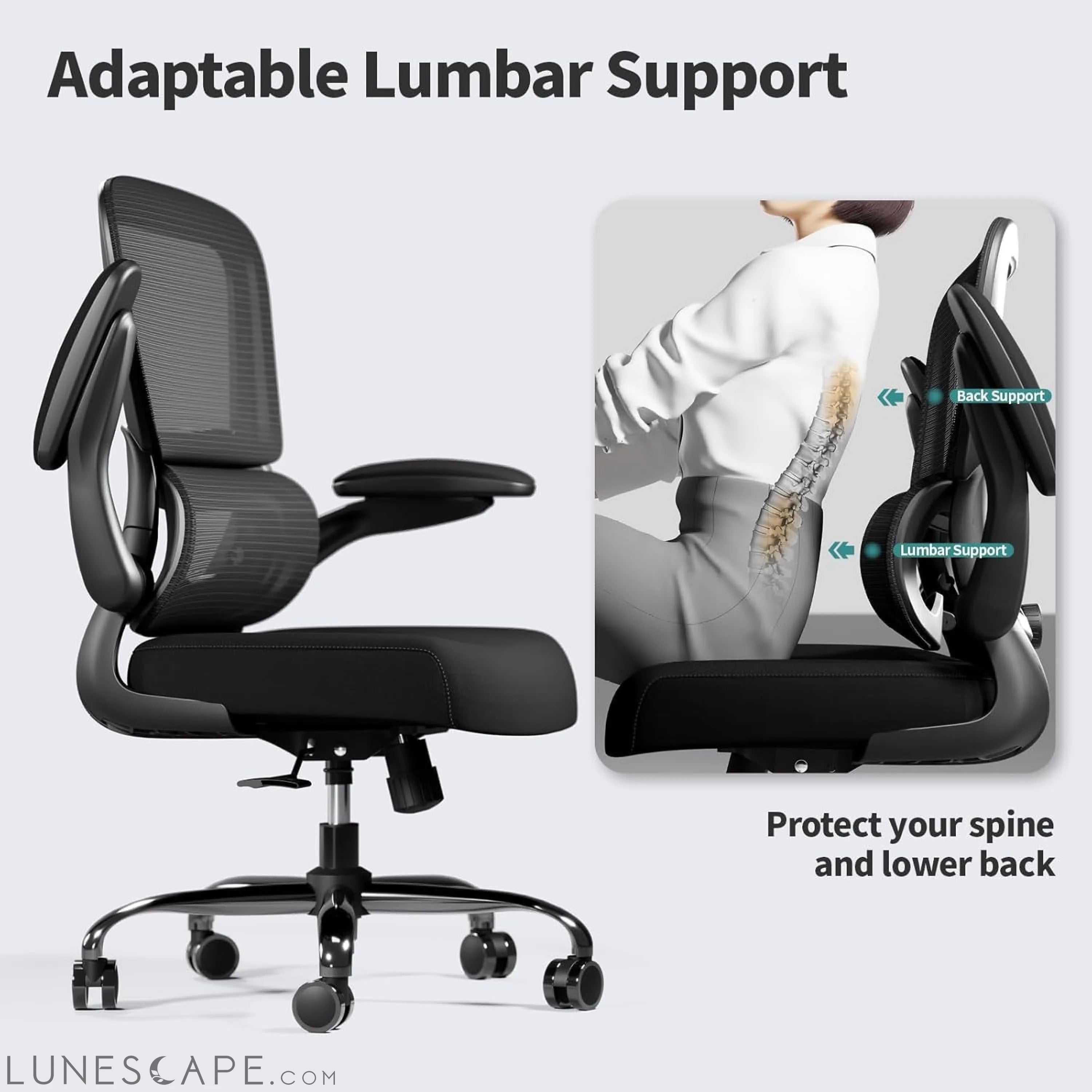 Office Chair - Ergonomic Desk Chair with Adjustable Lumbar Support, LUNESCAPE