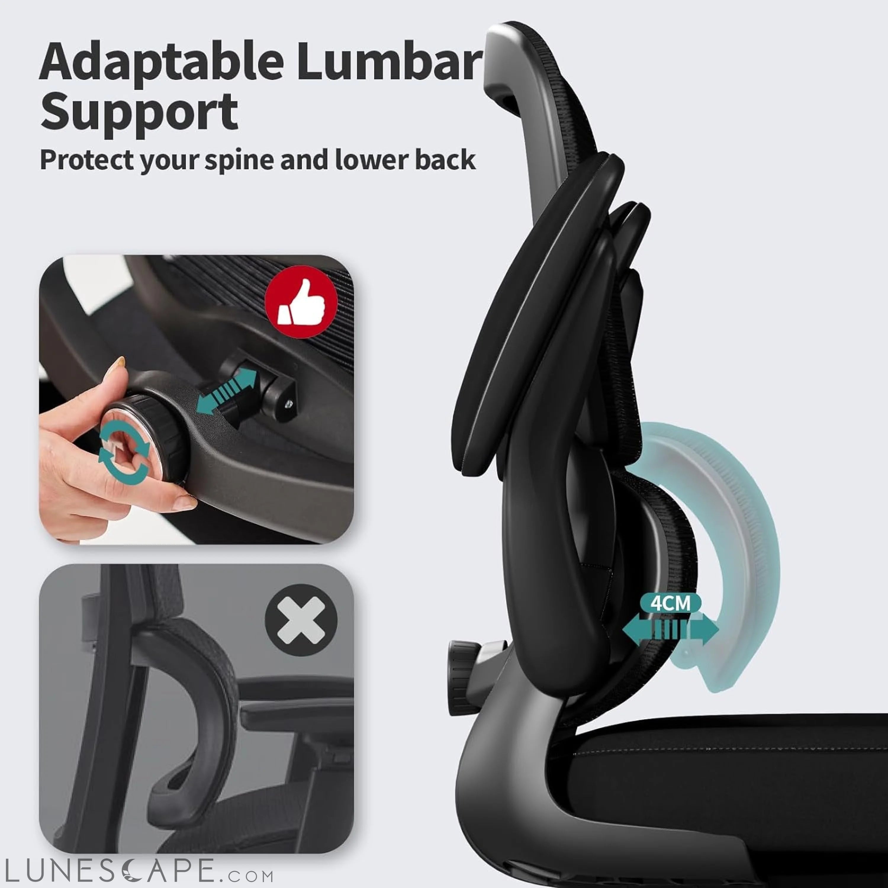 Office Chair - Ergonomic Desk Chair with Adjustable Lumbar Support, LUNESCAPE