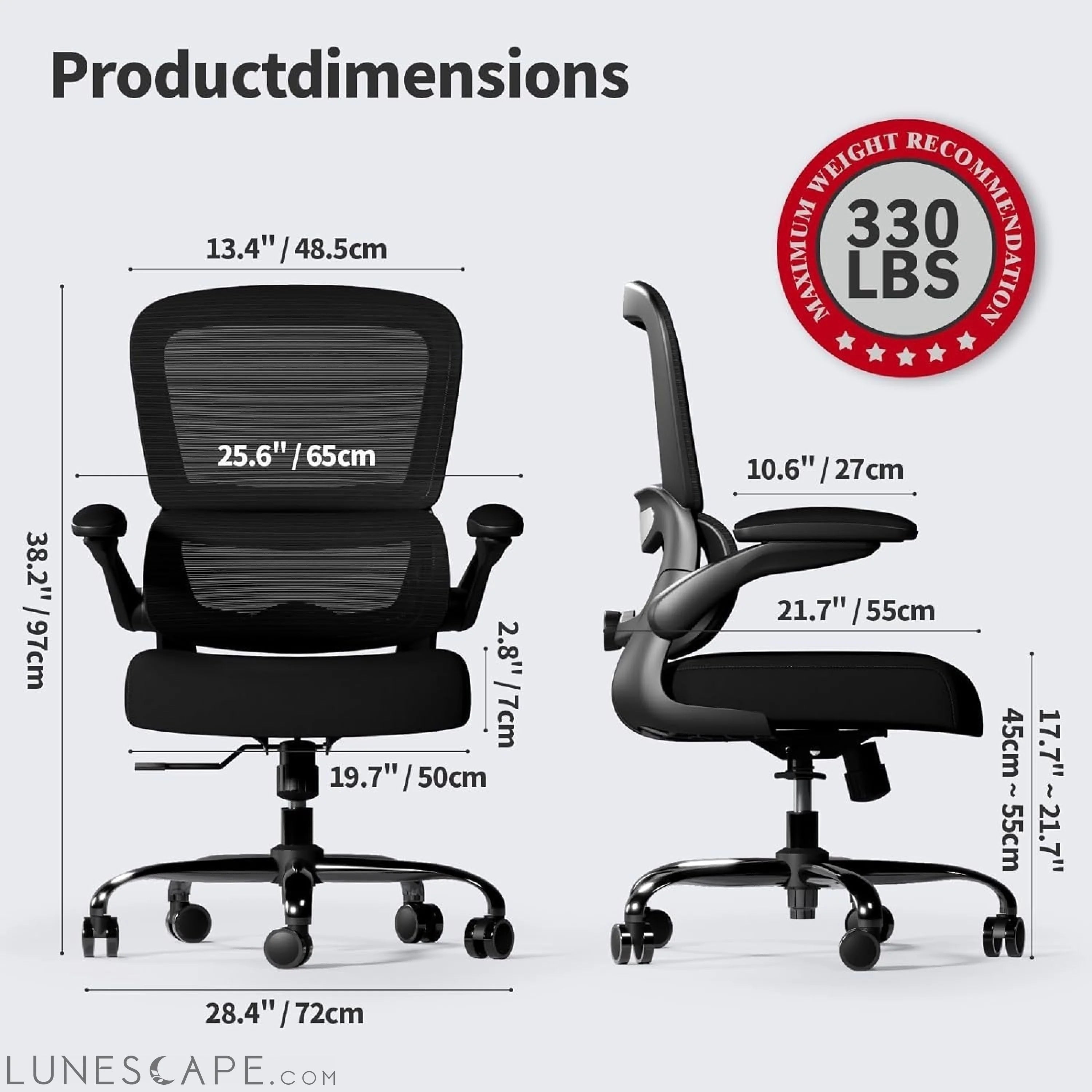 Office Chair - Ergonomic Desk Chair with Adjustable Lumbar Support, LUNESCAPE