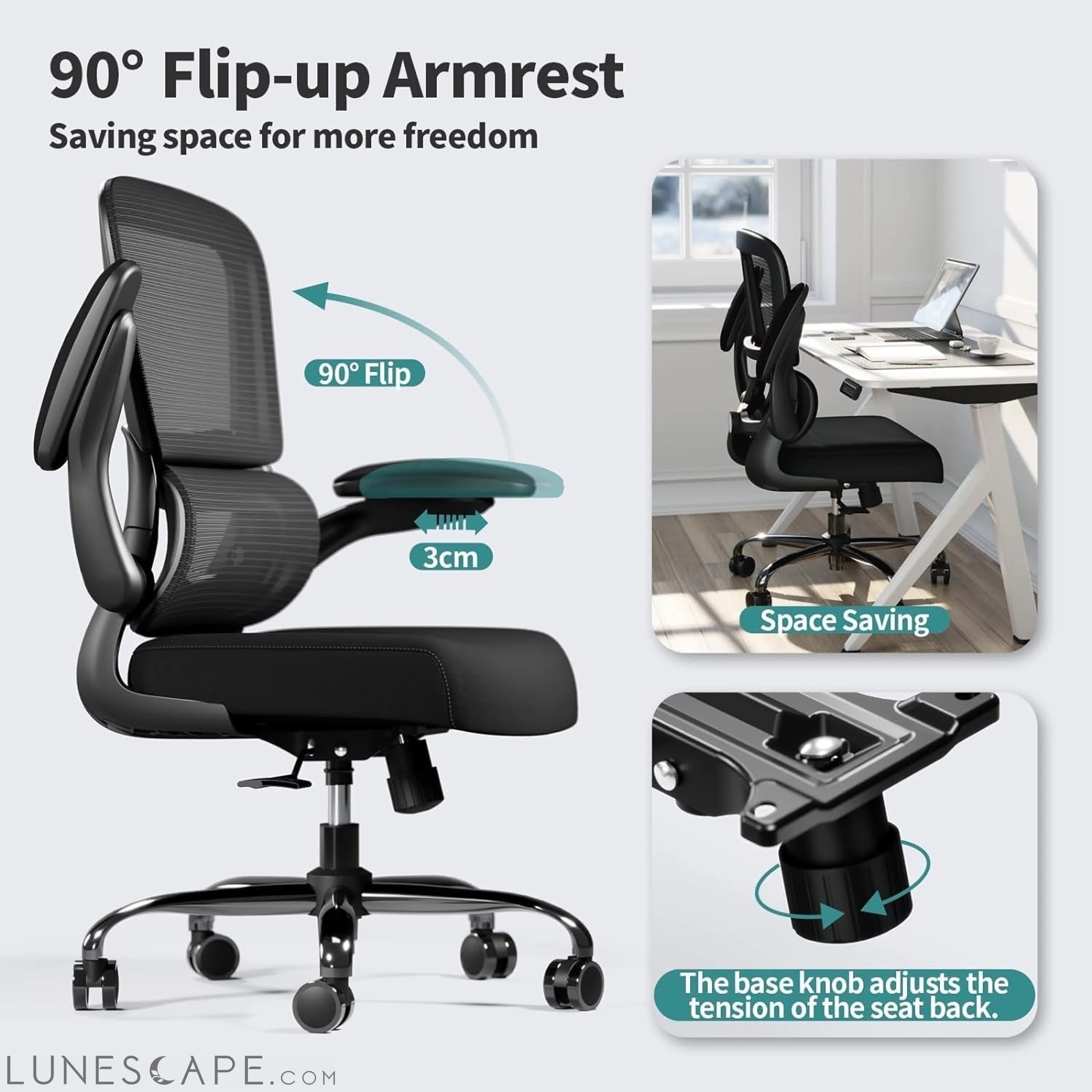 Office Chair - Ergonomic Desk Chair with Adjustable Lumbar Support, LUNESCAPE
