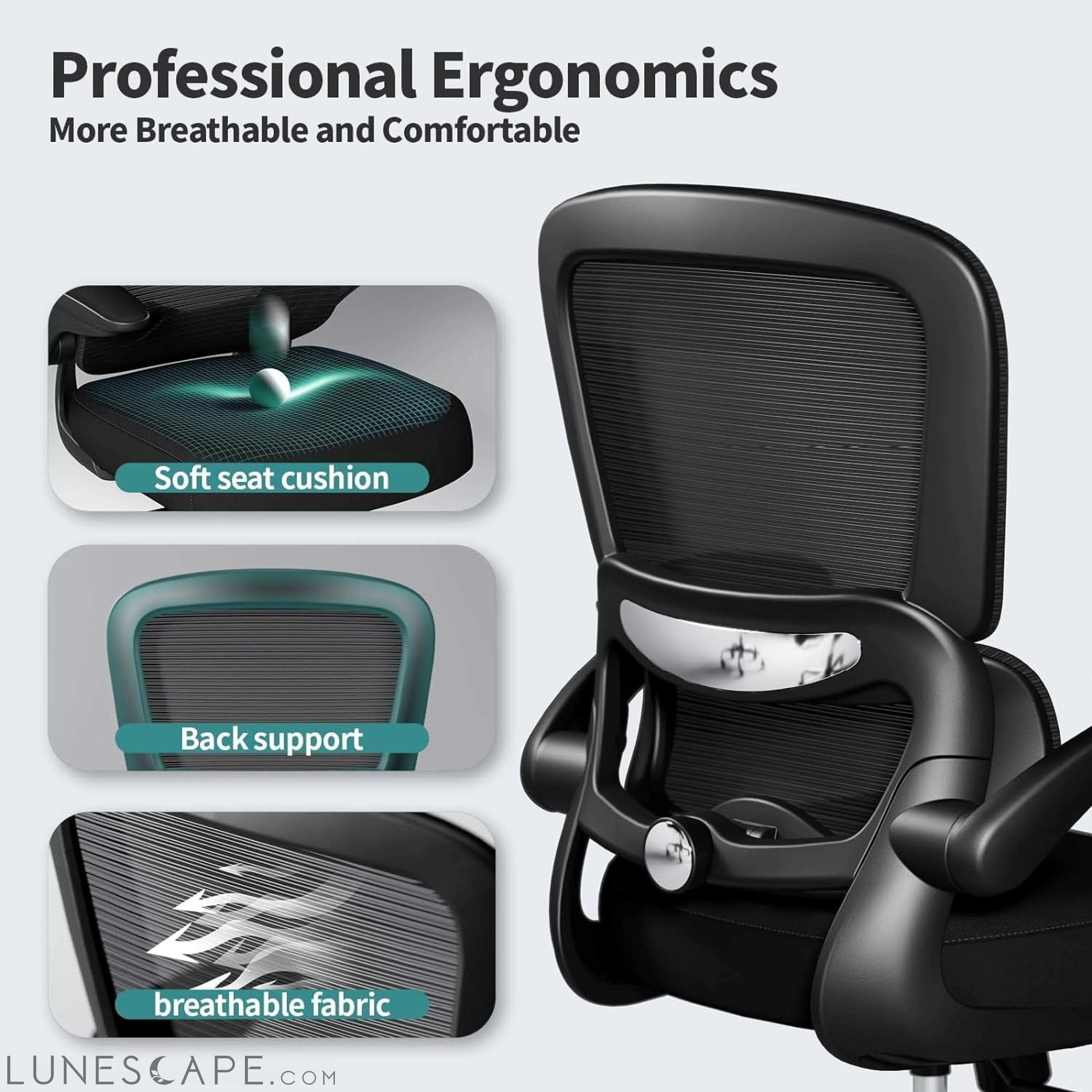 Office Chair - Ergonomic Desk Chair with Adjustable Lumbar Support, LUNESCAPE