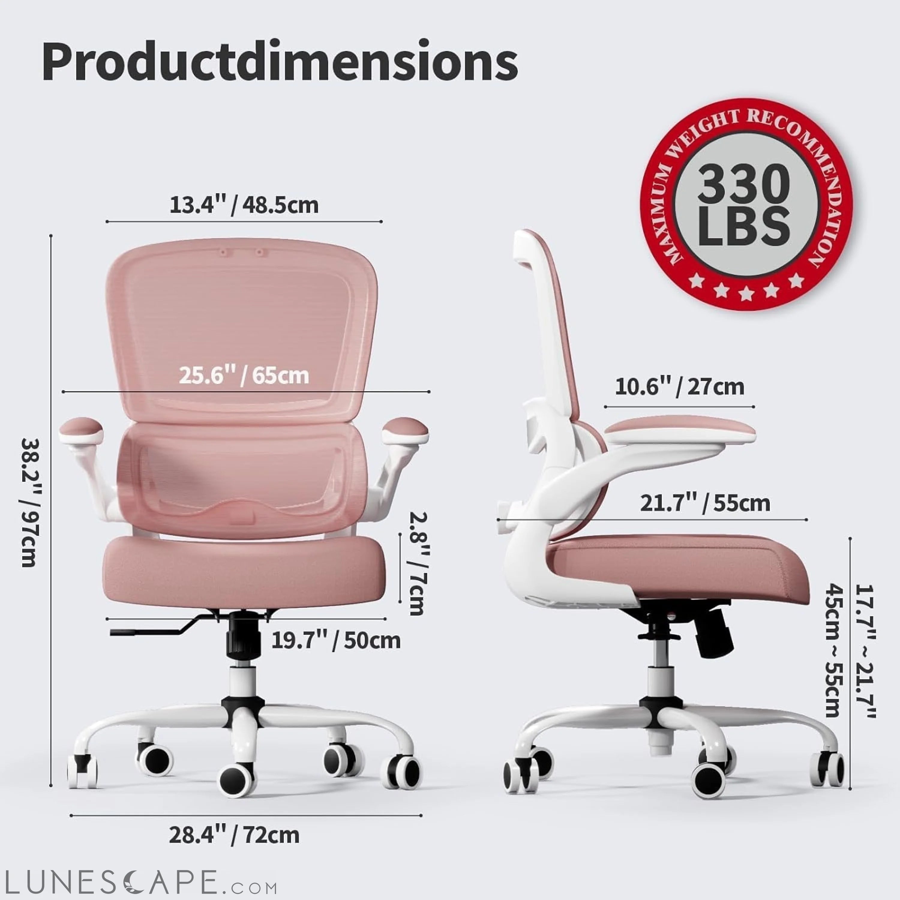 Office Chair - Ergonomic Desk Chair with Adjustable Lumbar Support, LUNESCAPE