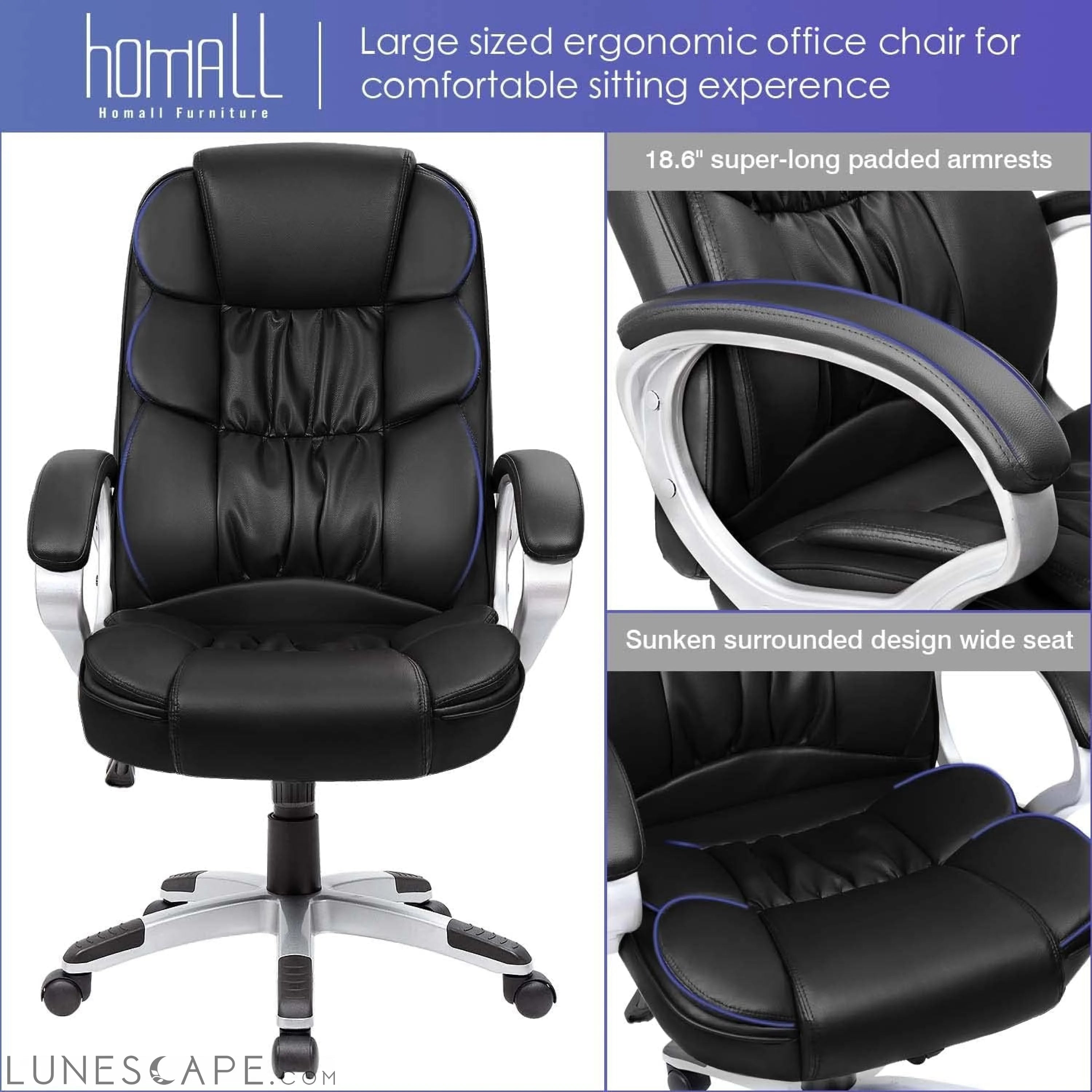 Office Chair High Back Computer Desk Chair, PU Leather Adjustable LUNESCAPE