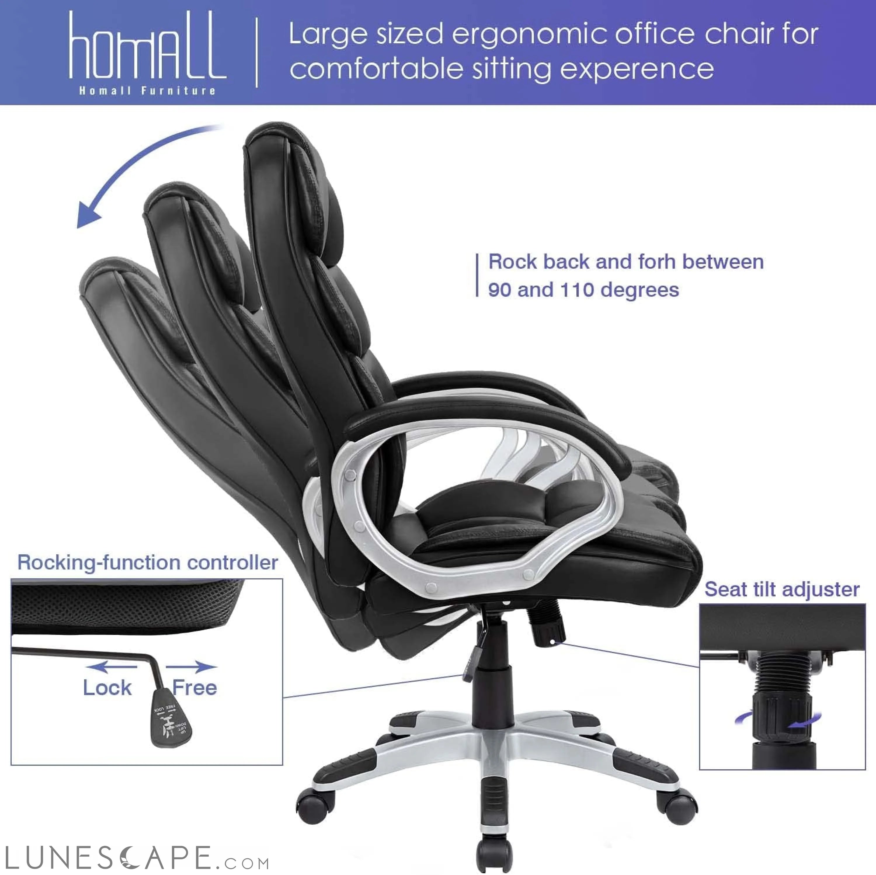 Office Chair High Back Computer Desk Chair, PU Leather Adjustable LUNESCAPE