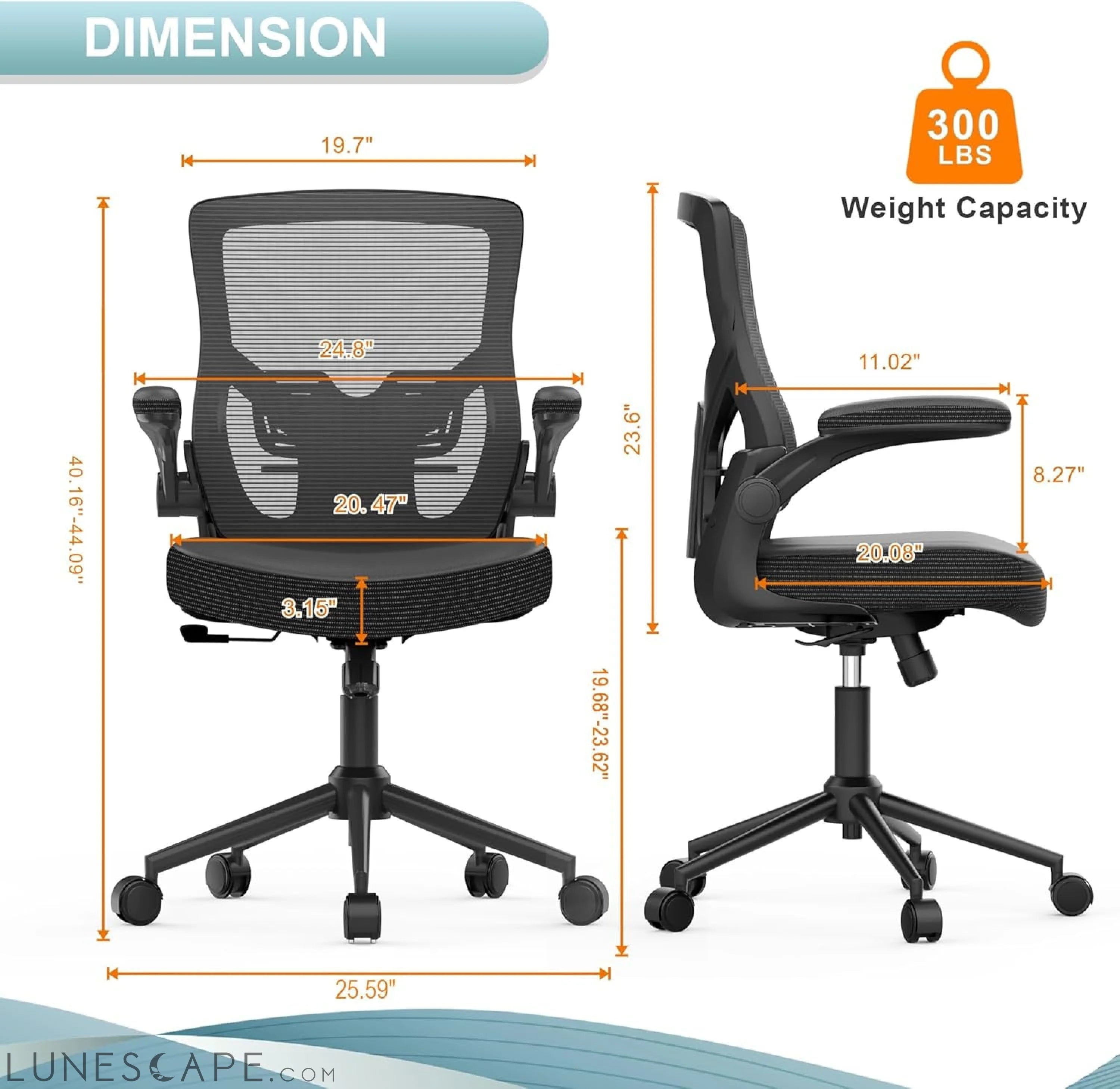 Office Chair, High Back Desk Chair Adjustable Height and Ergonomic LUNESCAPE
