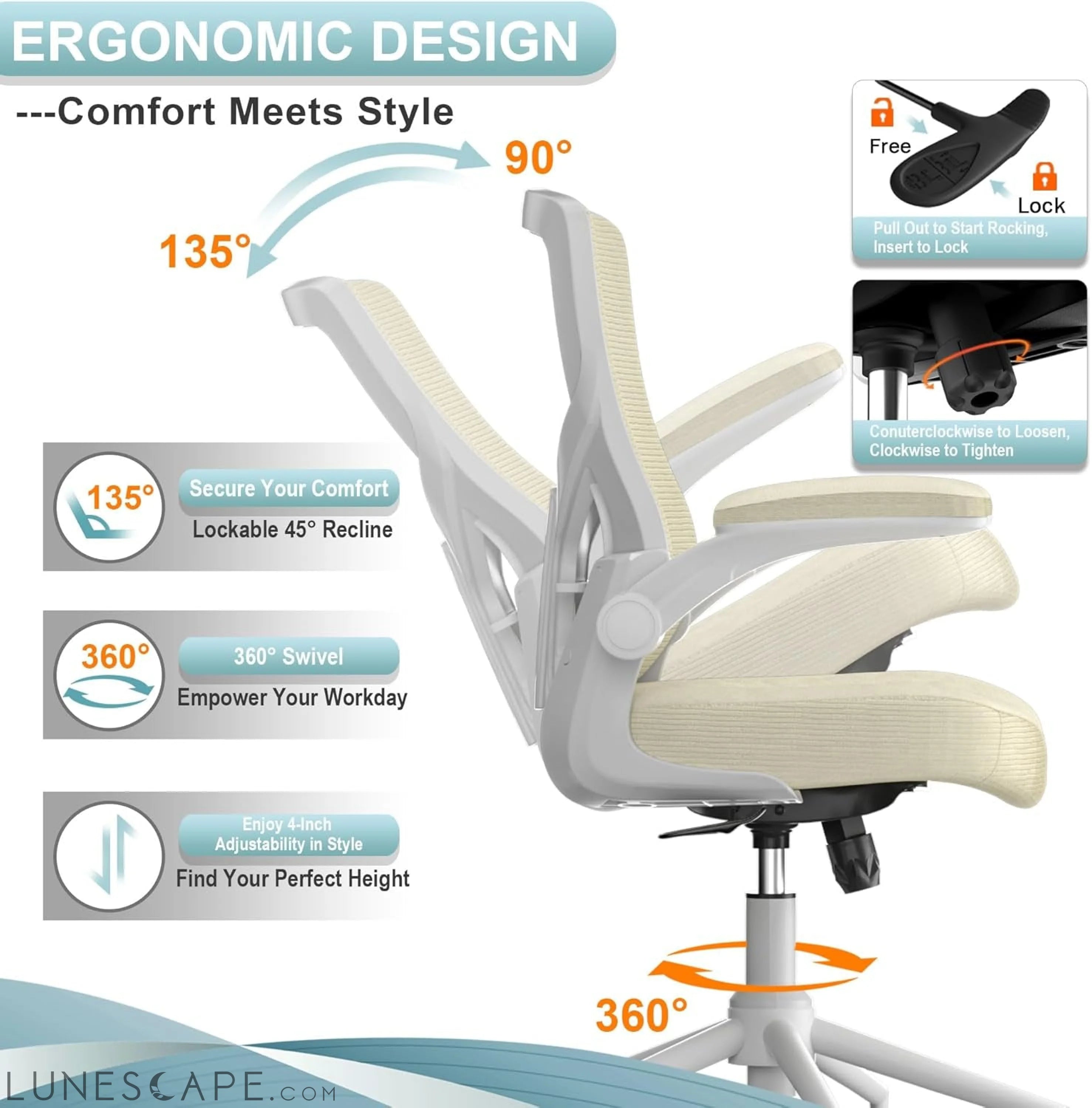 Office Chair, High Back Desk Chair Adjustable Height and Ergonomic LUNESCAPE