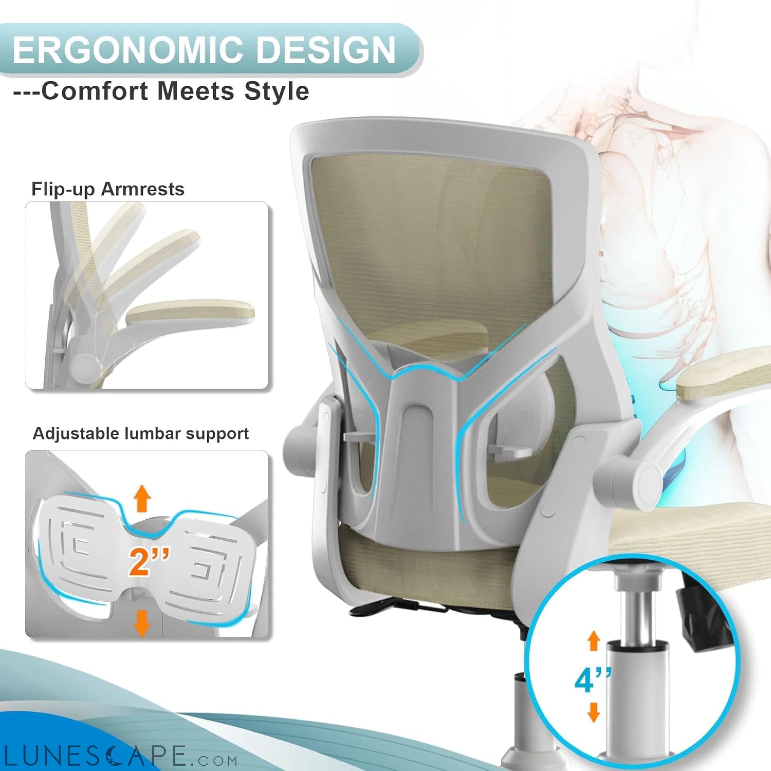 Office Chair, High Back Desk Chair Adjustable Height and Ergonomic LUNESCAPE