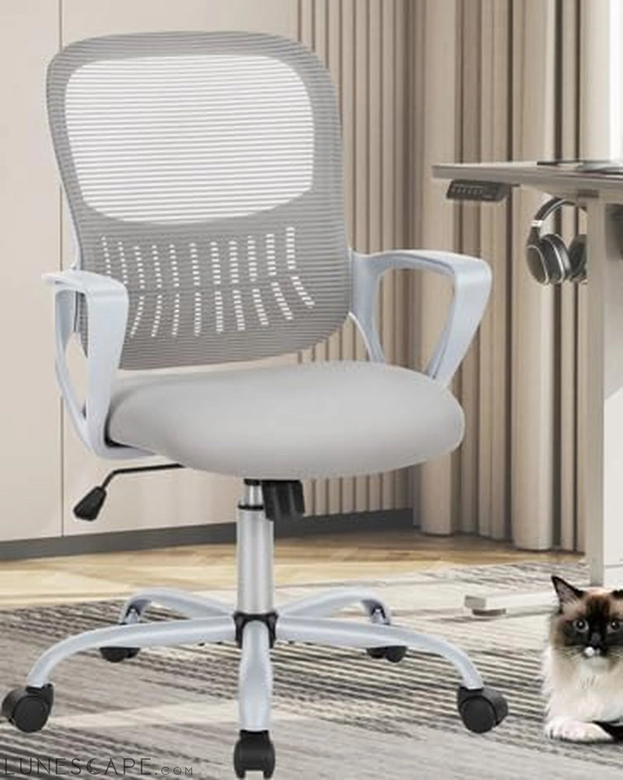 Office Chair, Mid Back Computer Ergonomic Mesh Desk with Larger Seat, LUNESCAPE