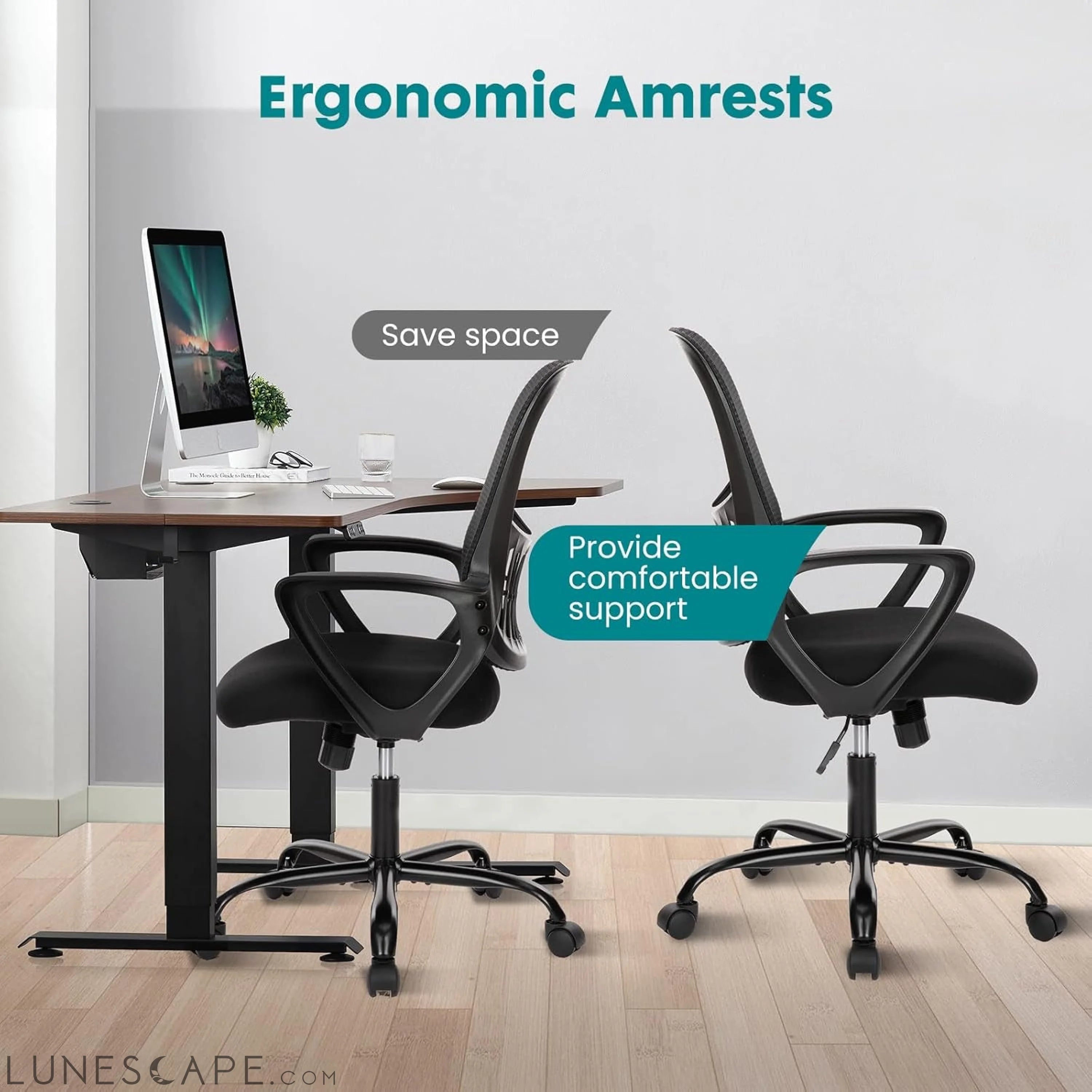 Office Chair, Mid Back Computer Ergonomic Mesh Desk with Larger Seat, LUNESCAPE