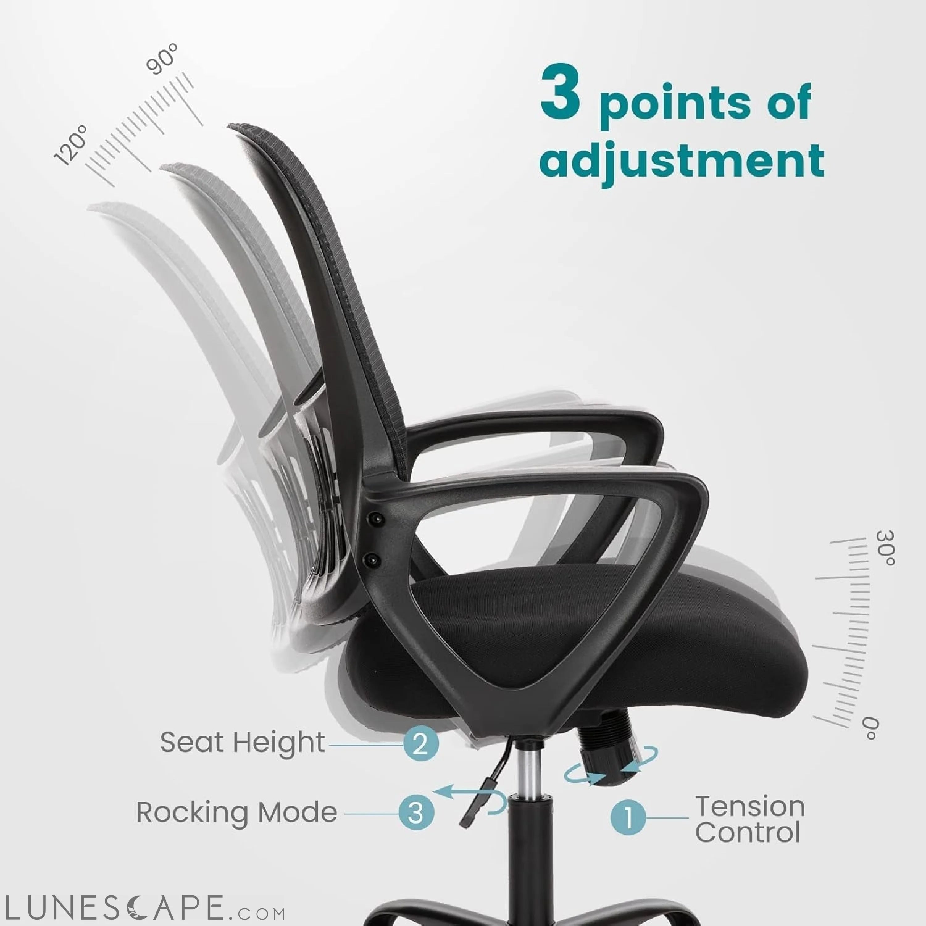 Office Chair, Mid Back Computer Ergonomic Mesh Desk with Larger Seat, LUNESCAPE