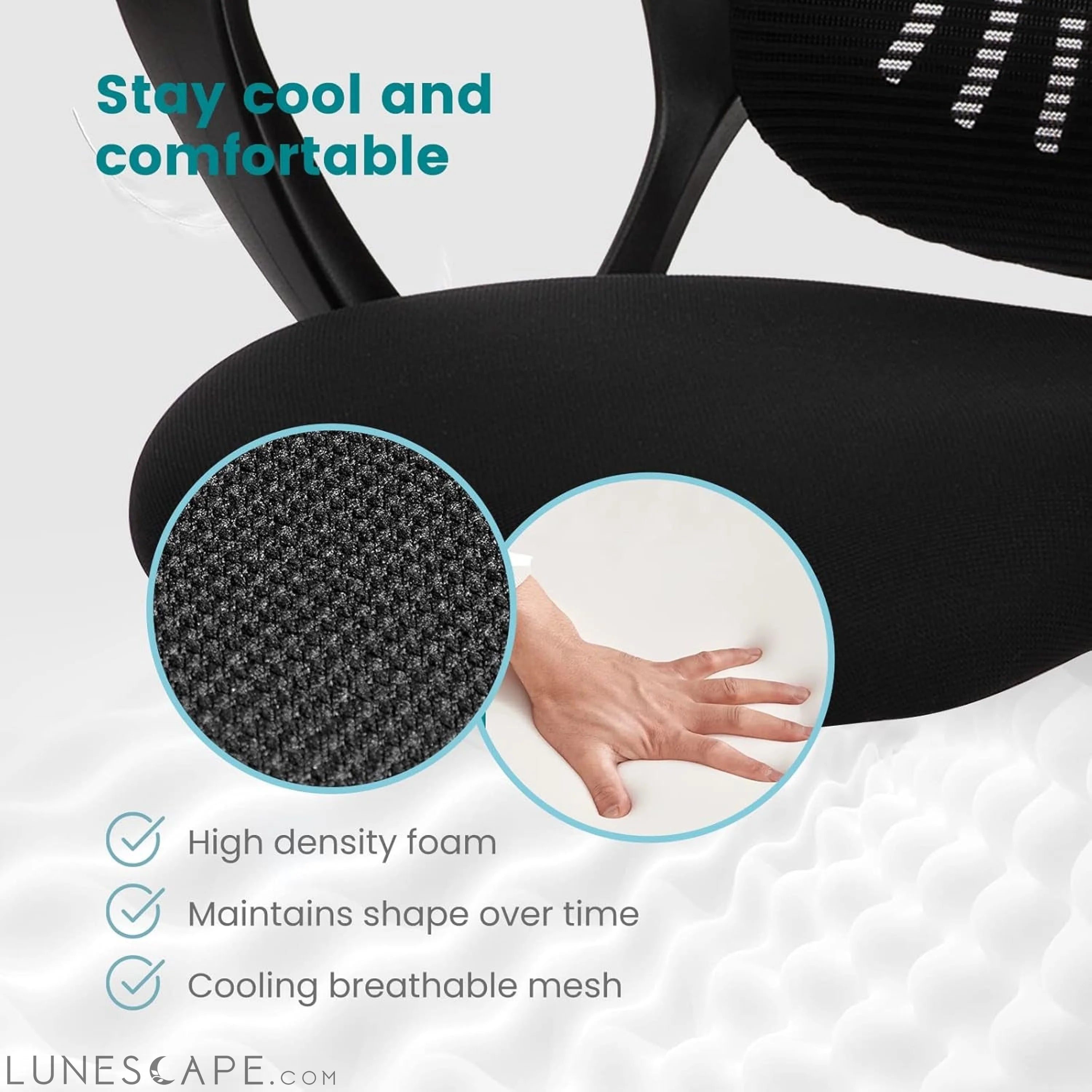 Office Chair, Mid Back Computer Ergonomic Mesh Desk with Larger Seat, LUNESCAPE