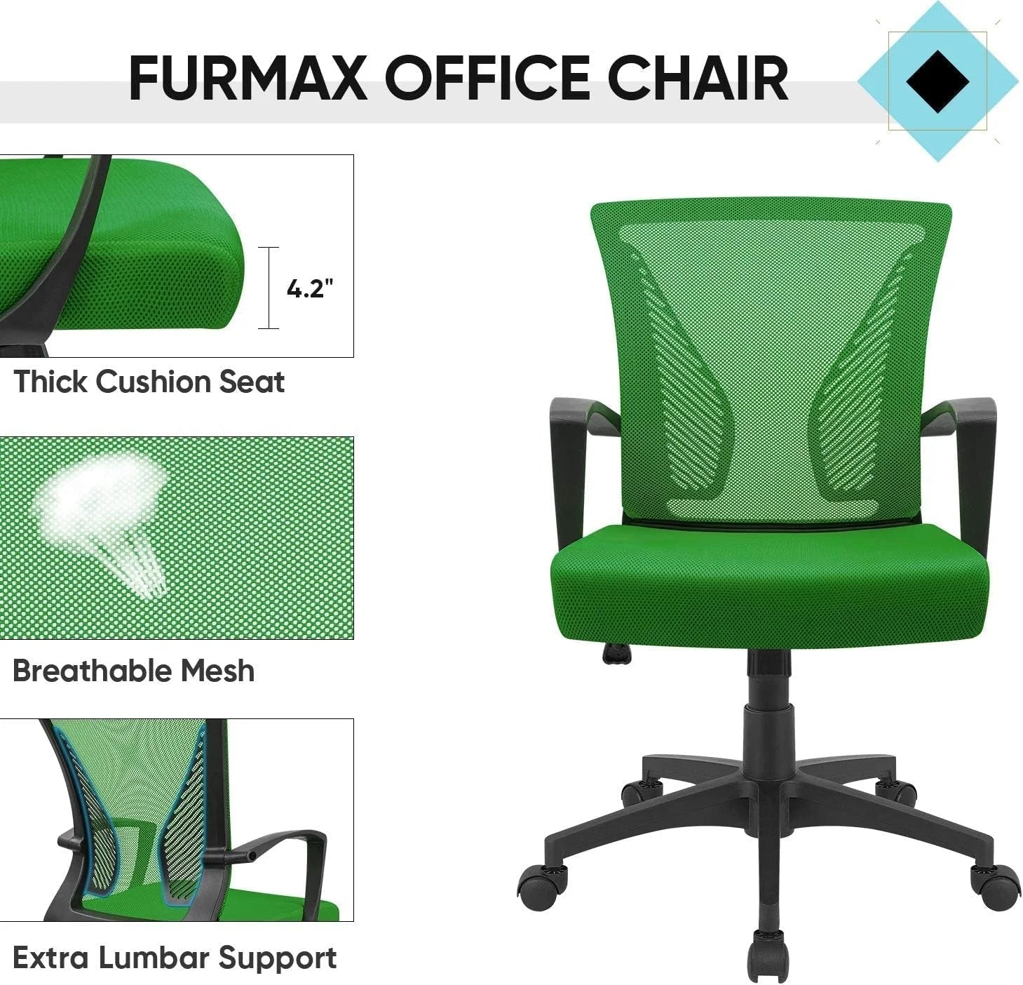 Office Chair Mid Back Swivel Lumbar Support Desk Chair, Computer LUNESCAPE