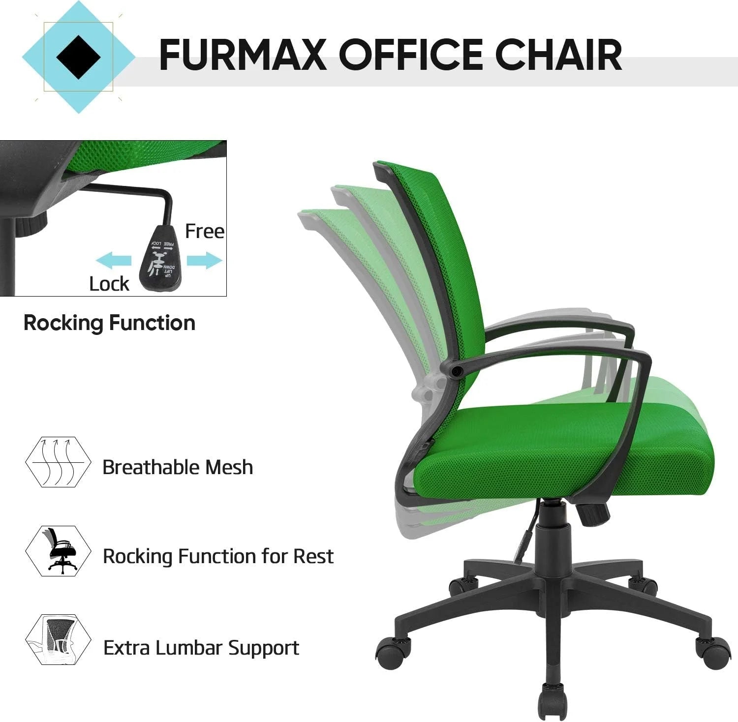 Office Chair Mid Back Swivel Lumbar Support Desk Chair, Computer LUNESCAPE