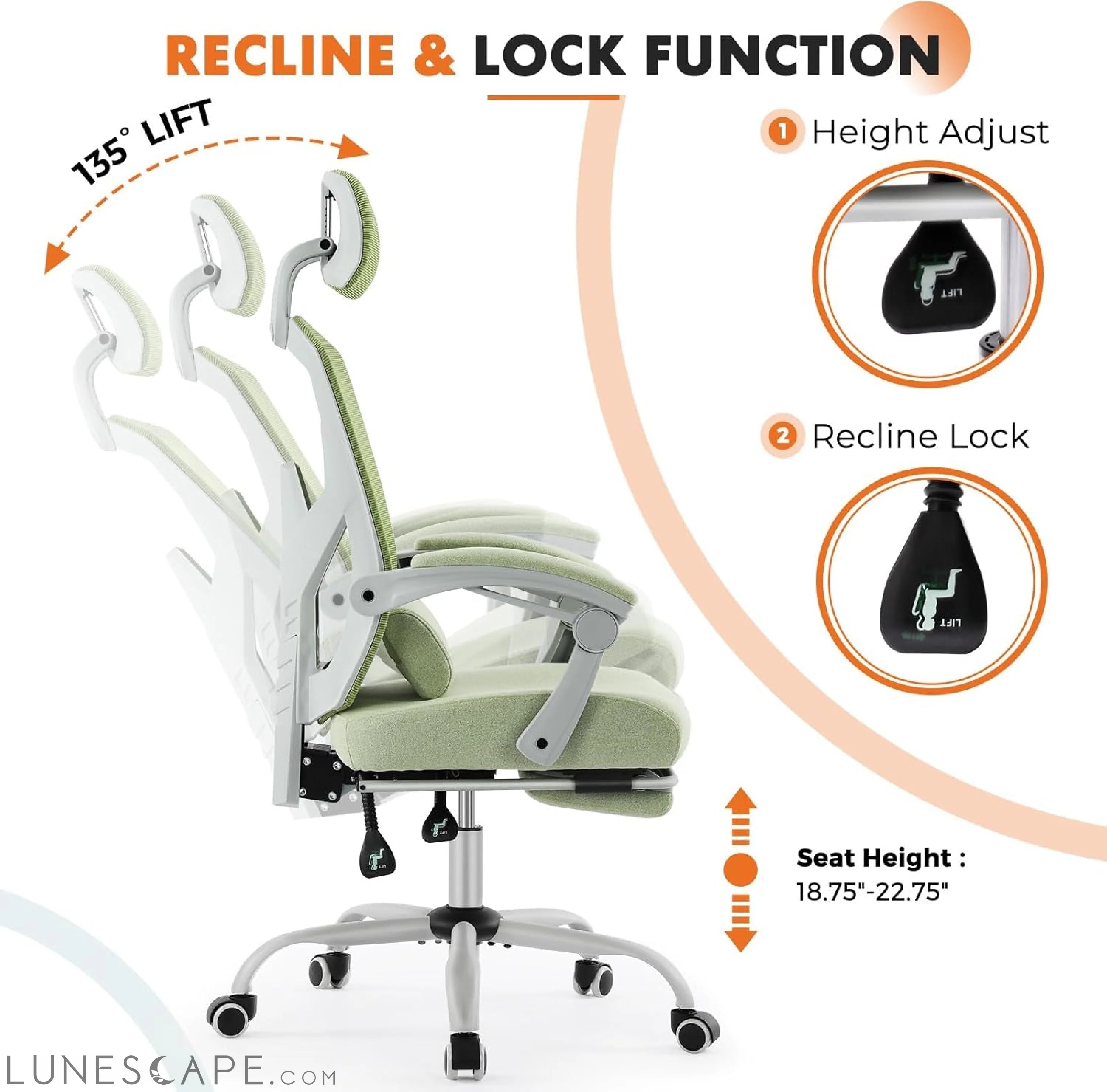 Office Computer Desk Chair, Ergonomic High-Back Mesh Rolling Work LUNESCAPE