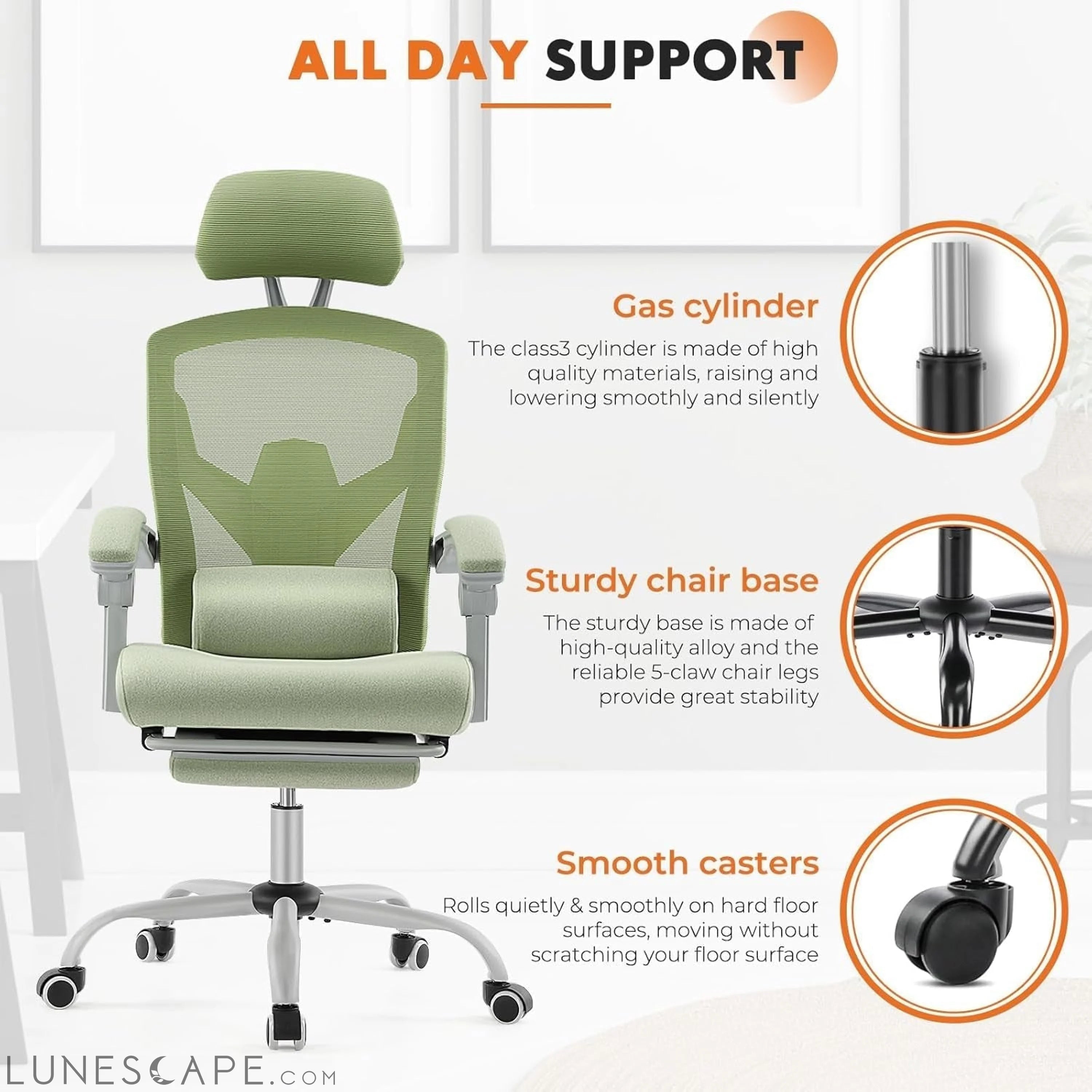 Office Computer Desk Chair, Ergonomic High-Back Mesh Rolling Work LUNESCAPE