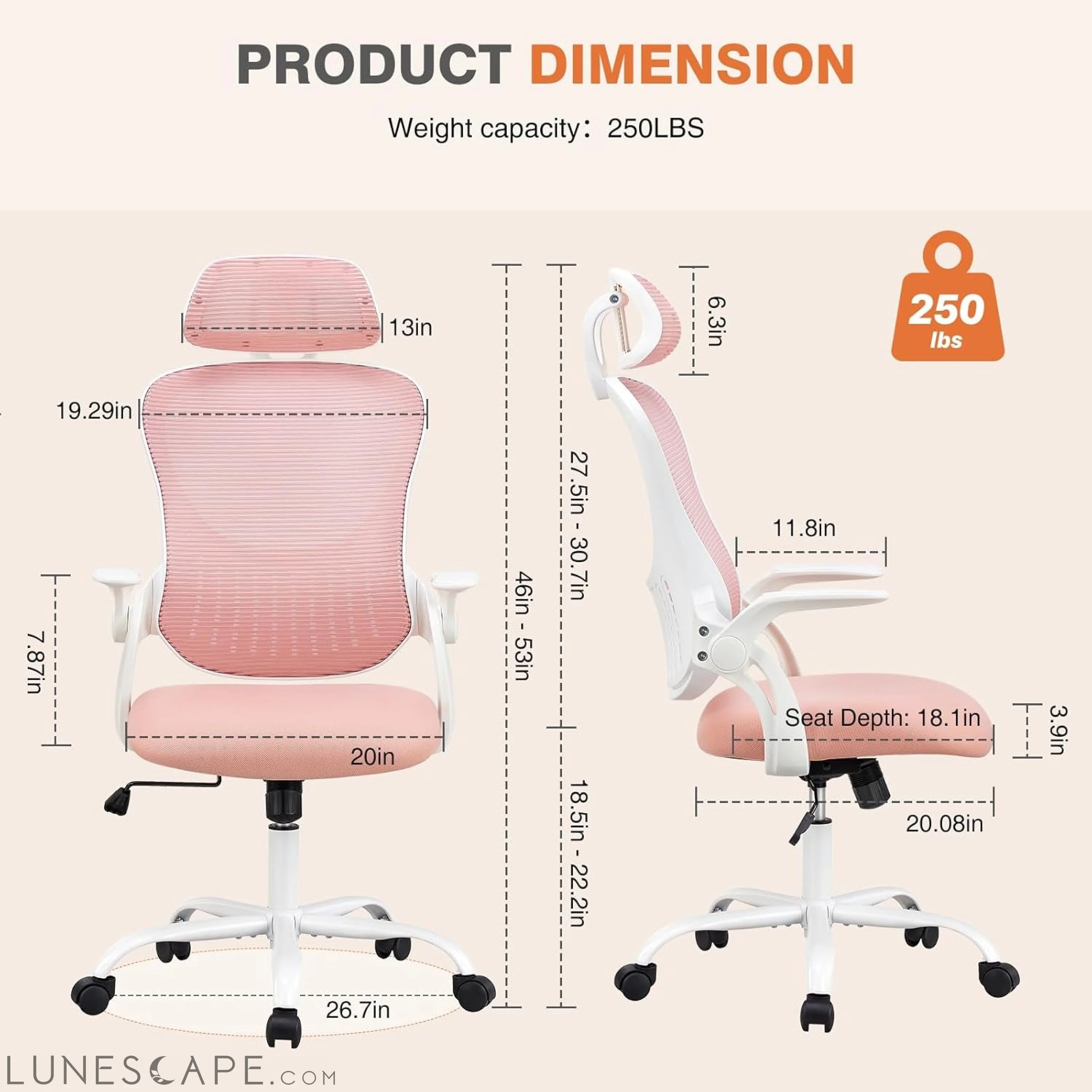 Office Computer Desk Chair, Ergonomic High-Back Mesh Rolling Work LUNESCAPE