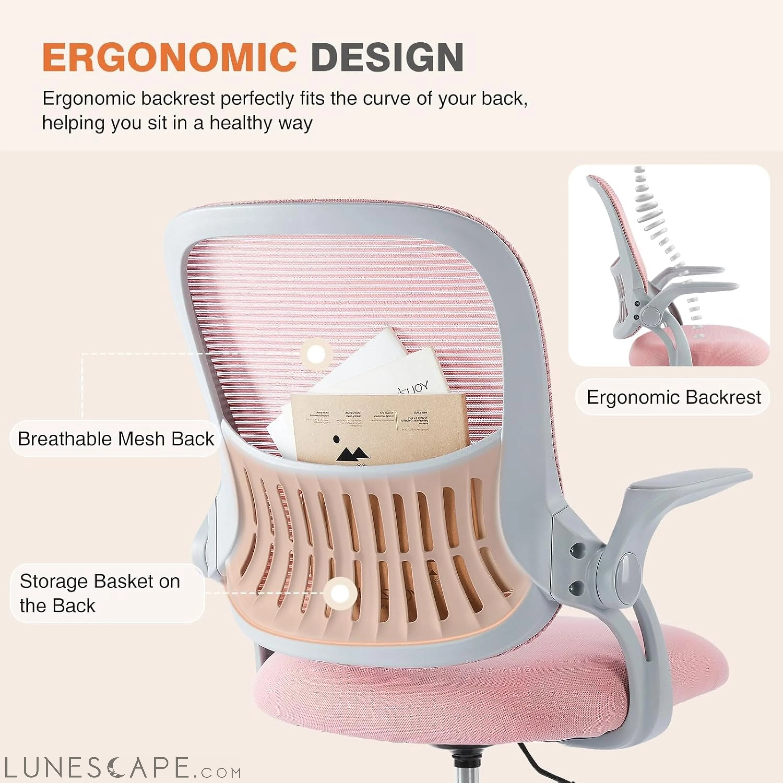 Office Computer Desk Chair, Ergonomic Mid-Back Mesh Rolling Work LUNESCAPE