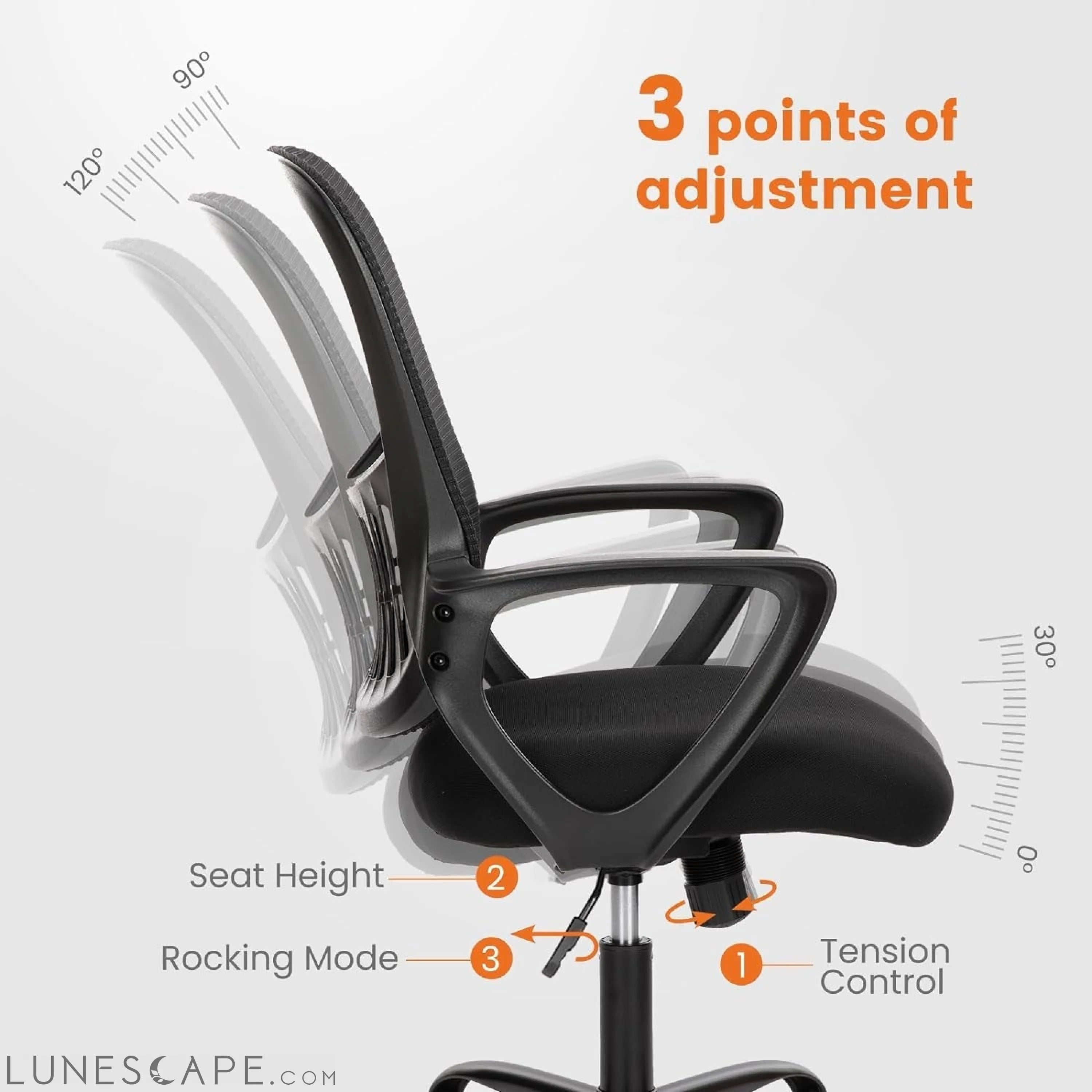 Office Computer Desk Managerial Executive Chair, Ergonomic Mid-Back LUNESCAPE