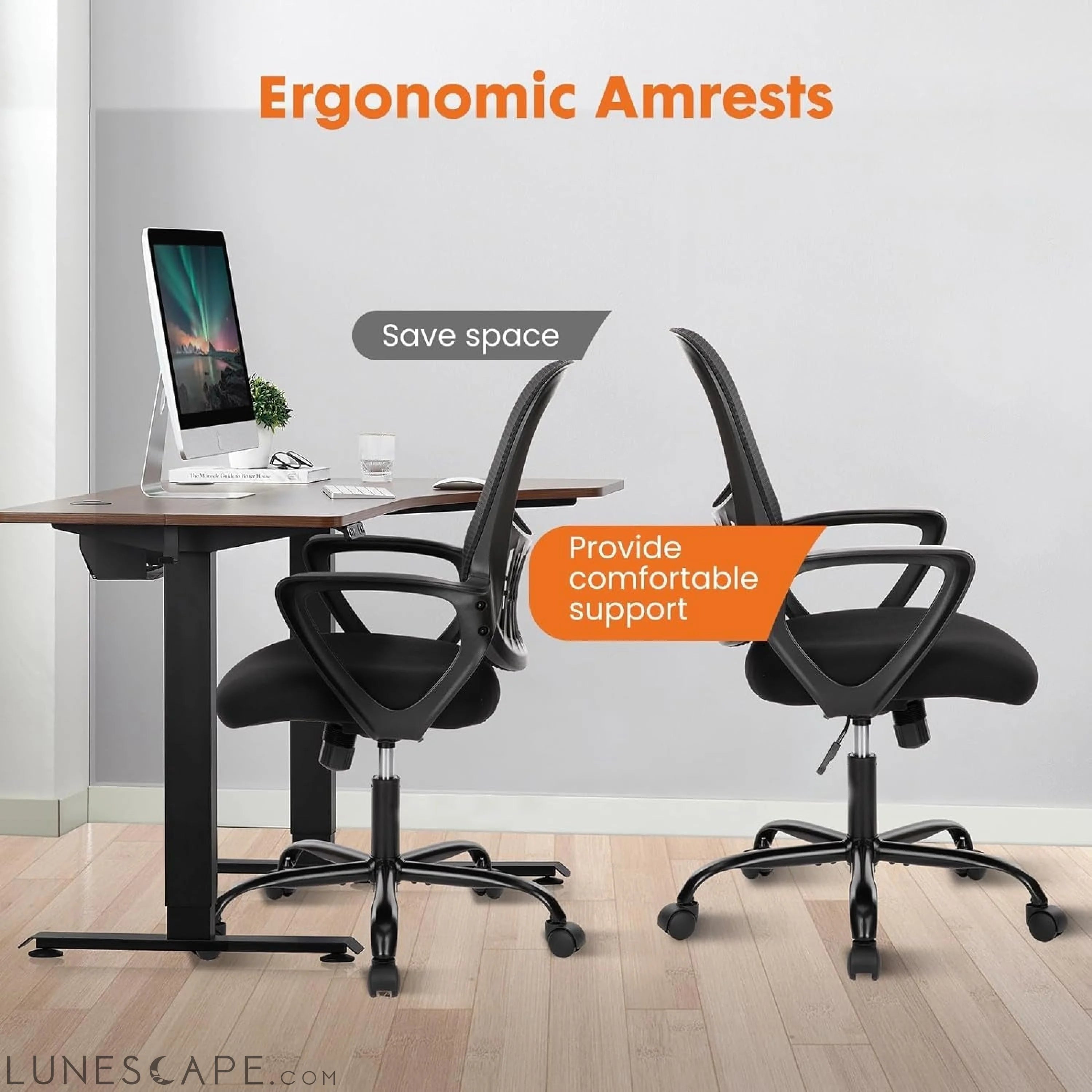 Office Computer Desk Managerial Executive Chair, Ergonomic Mid-Back LUNESCAPE
